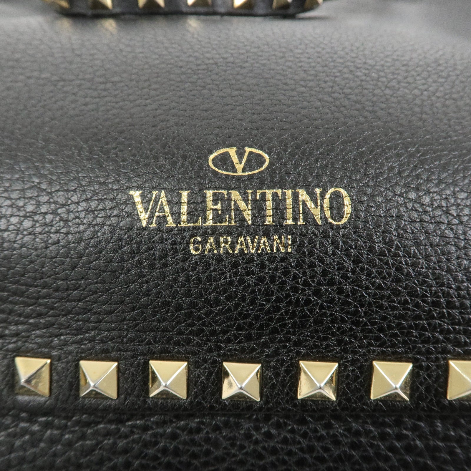 VALENTINO Rockstud Leather Tote Bag Hand Bag Shoulder Bag Black