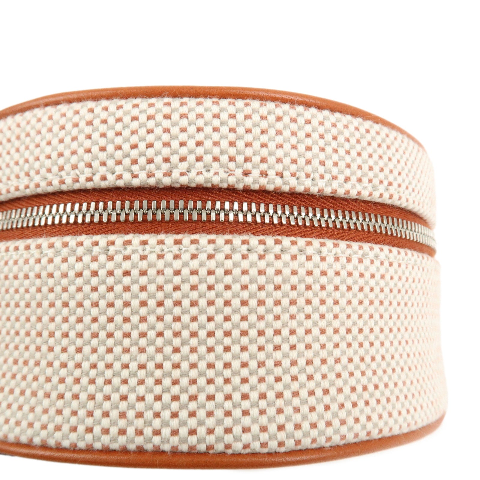 HERMES Evasion Cotton 100％ Leather Cosmetic Makeup Pouch Vermilion