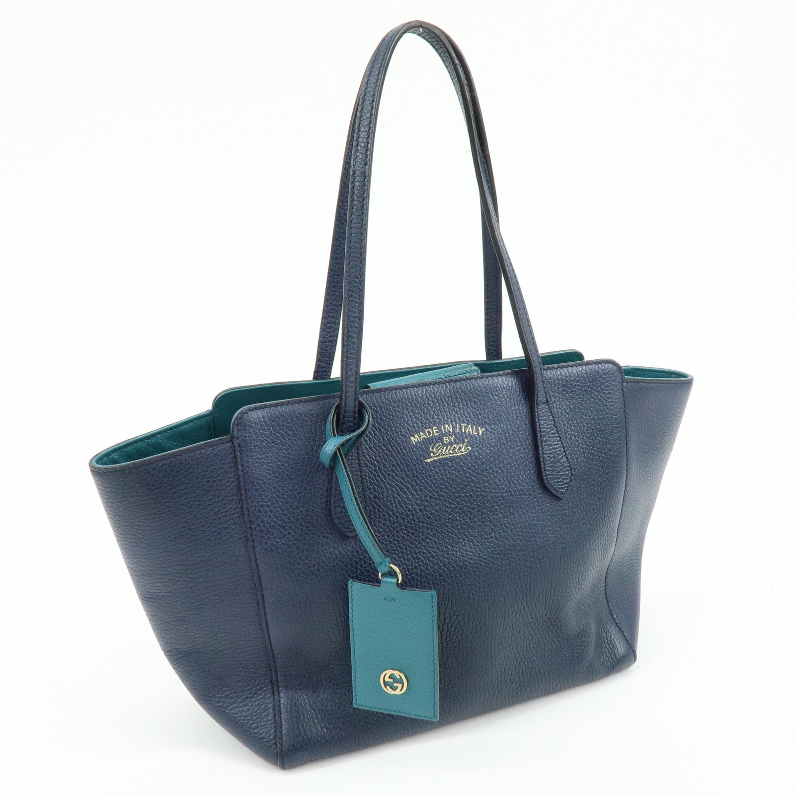 GUCCI Swing Interlocking G Calf Leather Tote Hand Bag Navy 354408
