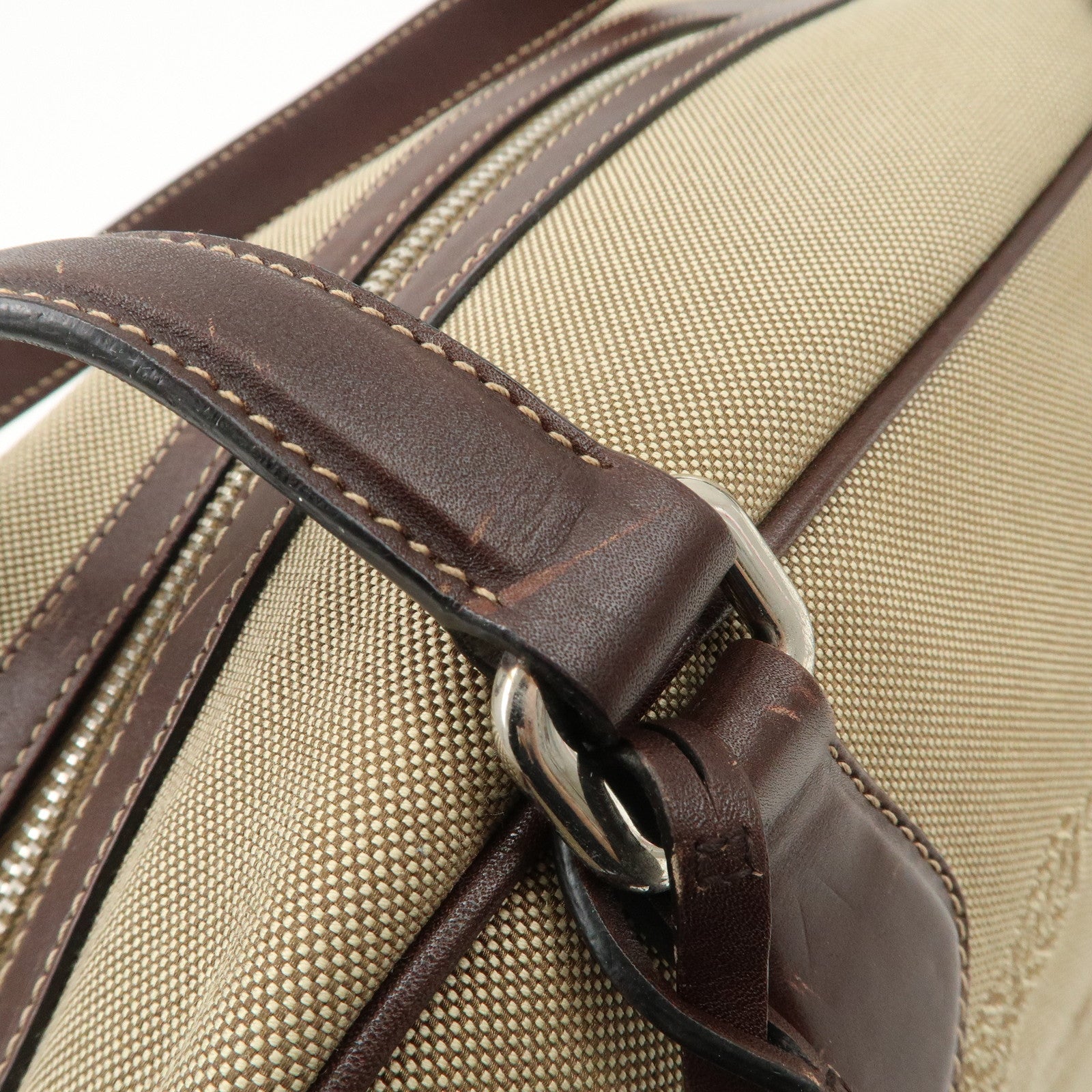 PRADA Logo Jacquard Leather Boston Bag Shoulder Bag Beige BL0260 Used