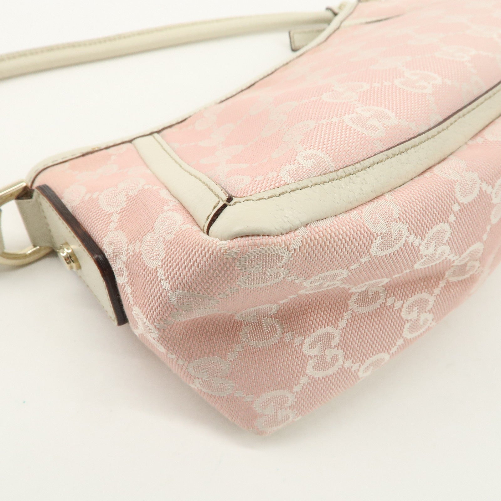 GUCCI Abbey GG Canvas Leather One Shoulder Bag Pink White 130939 Used