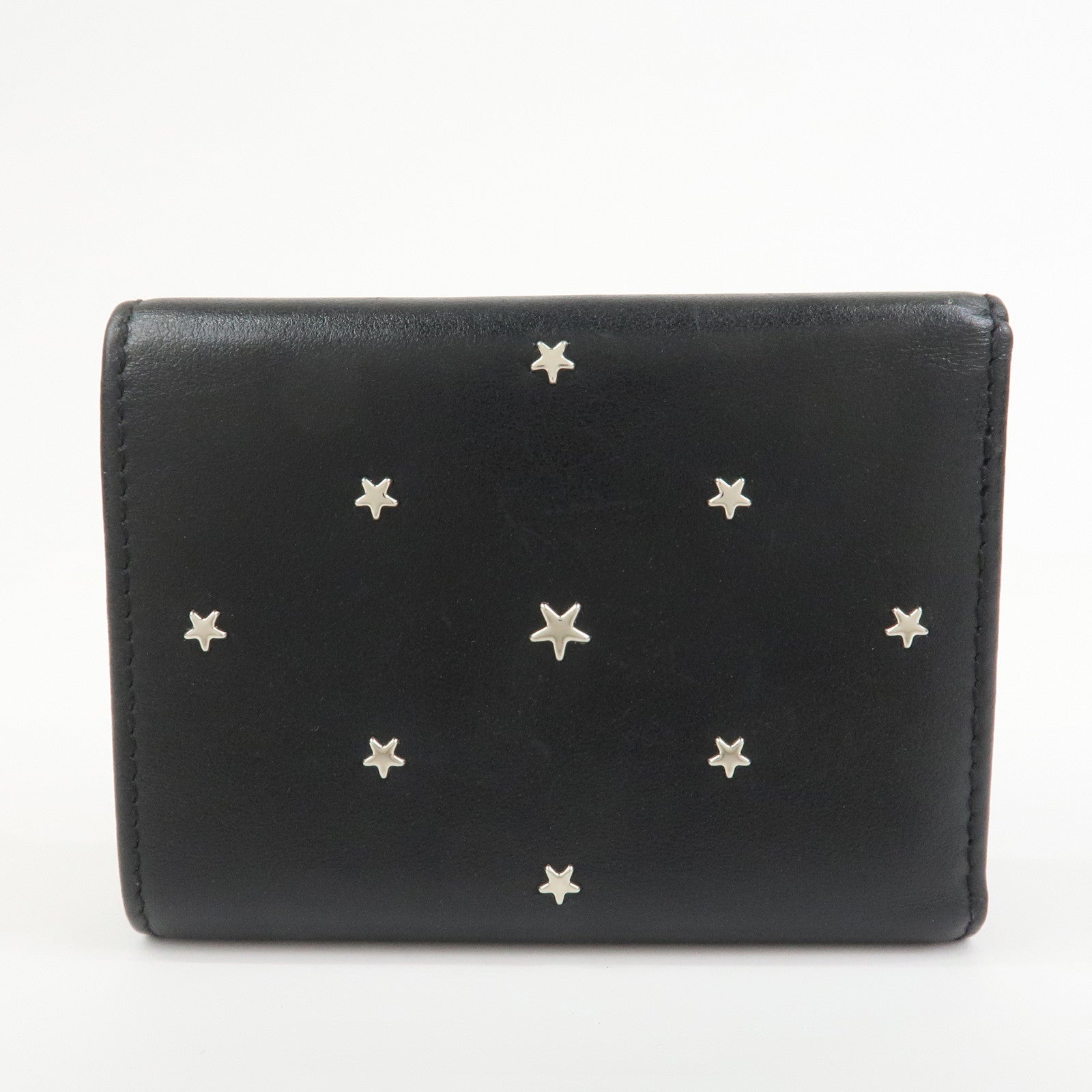 JIMMY CHOO Studs Leather Tri-Fold Compact Wallet Black