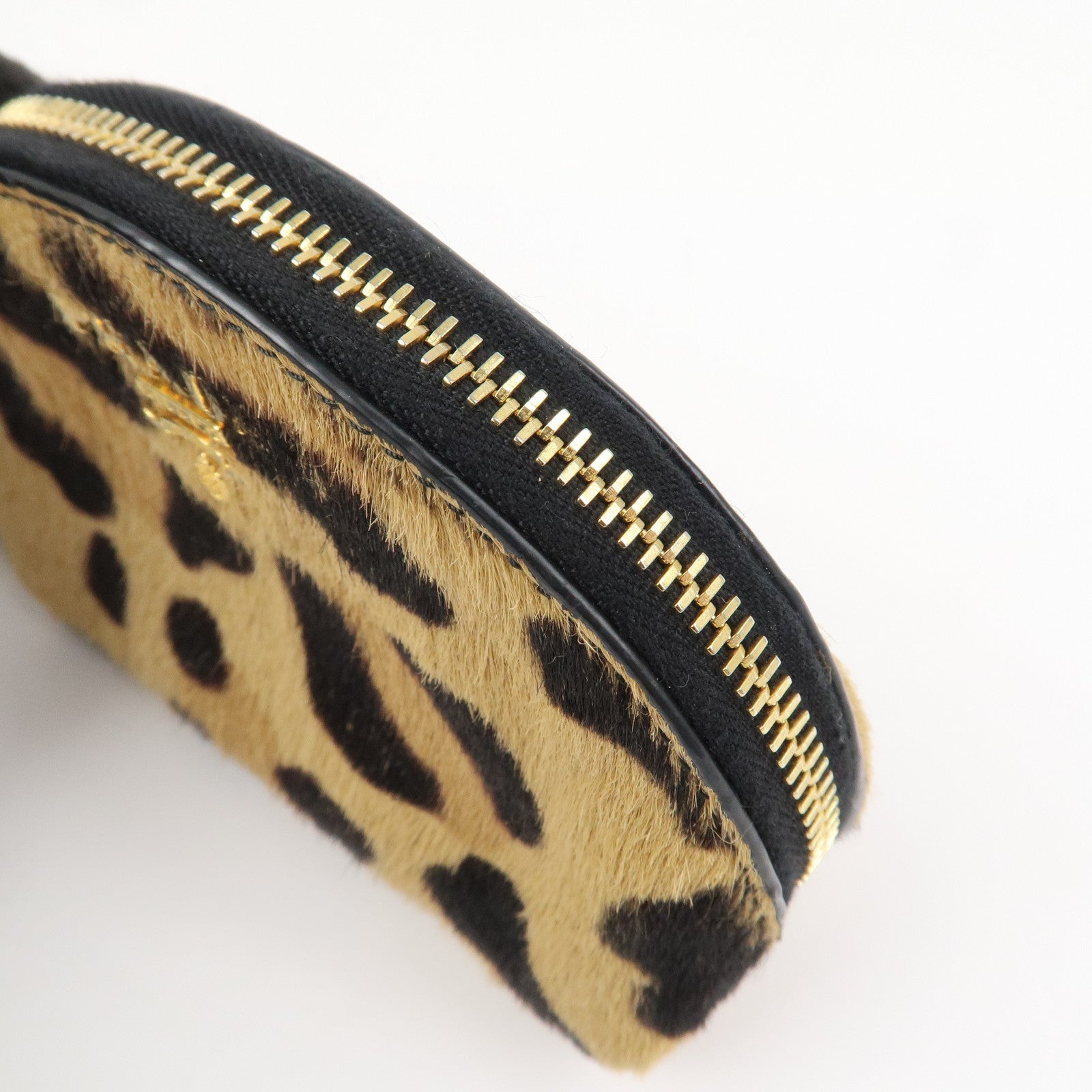 PRADA Logo Unborn Calf Coin Case Brown Animal Pattern
