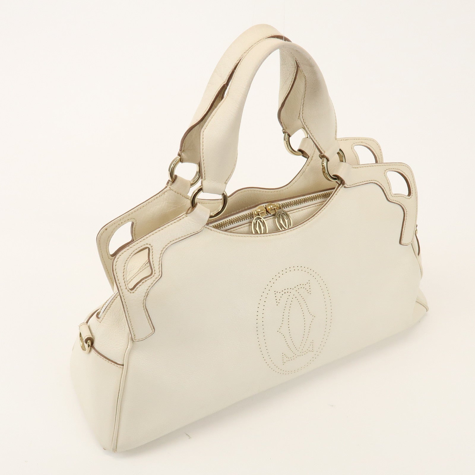 Cartier Must Line Marcello Leather 2Way Hand Bag Tote Bag White