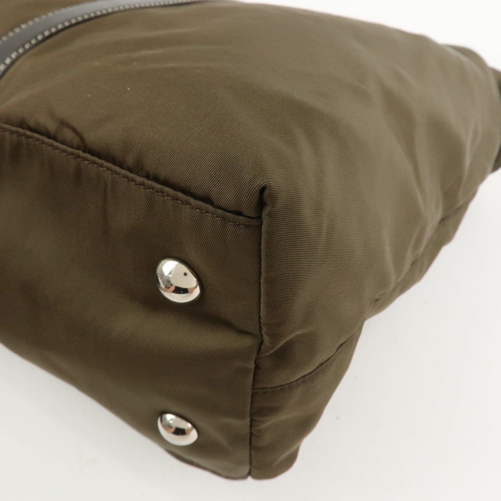 PRADA Triangle Logo Nylon Leather 2Way Hand Bag Shoulder Bag Khaki