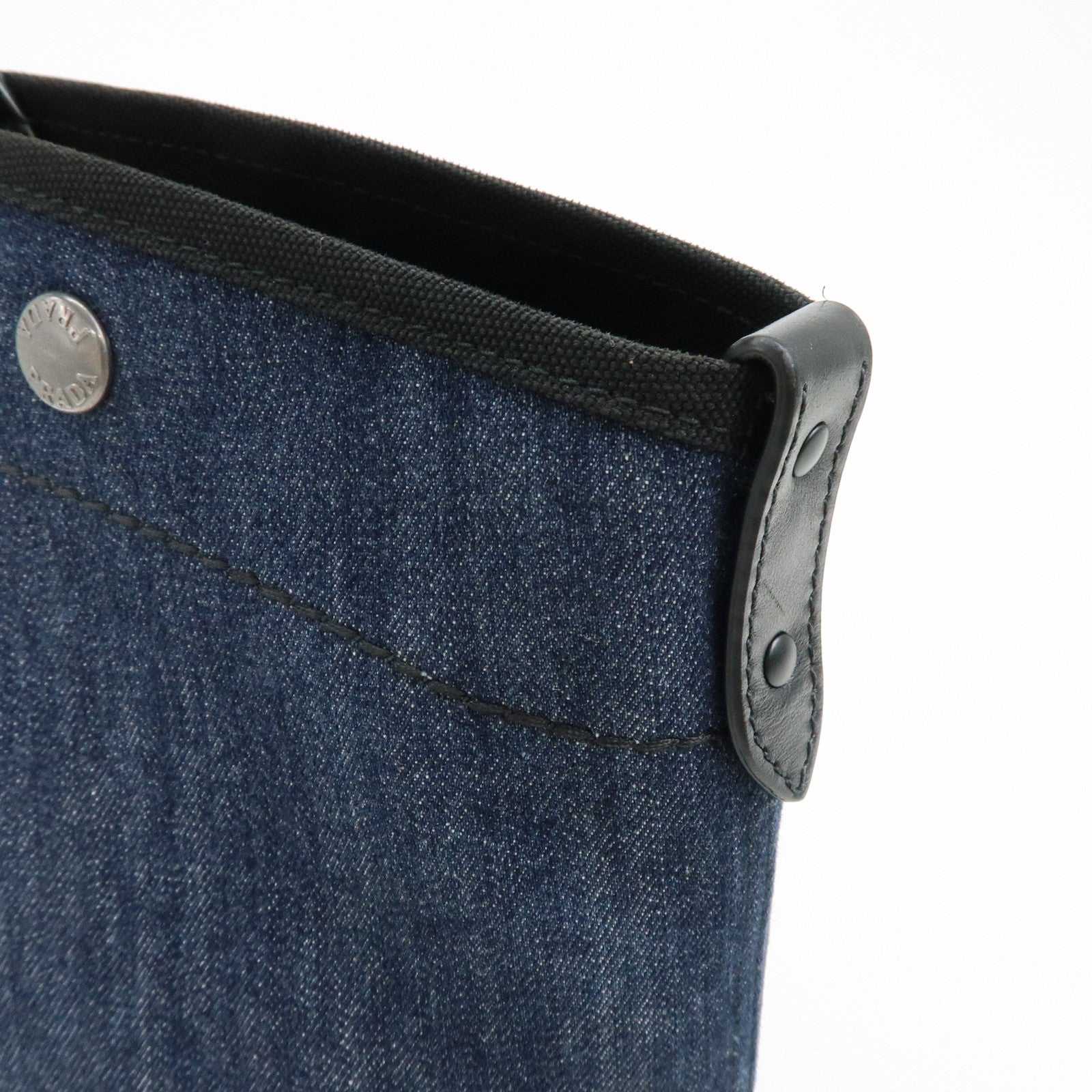 PRADA Logo Denim 2Way Bag Hand Bag Shoulder Bag Navy 1BG244