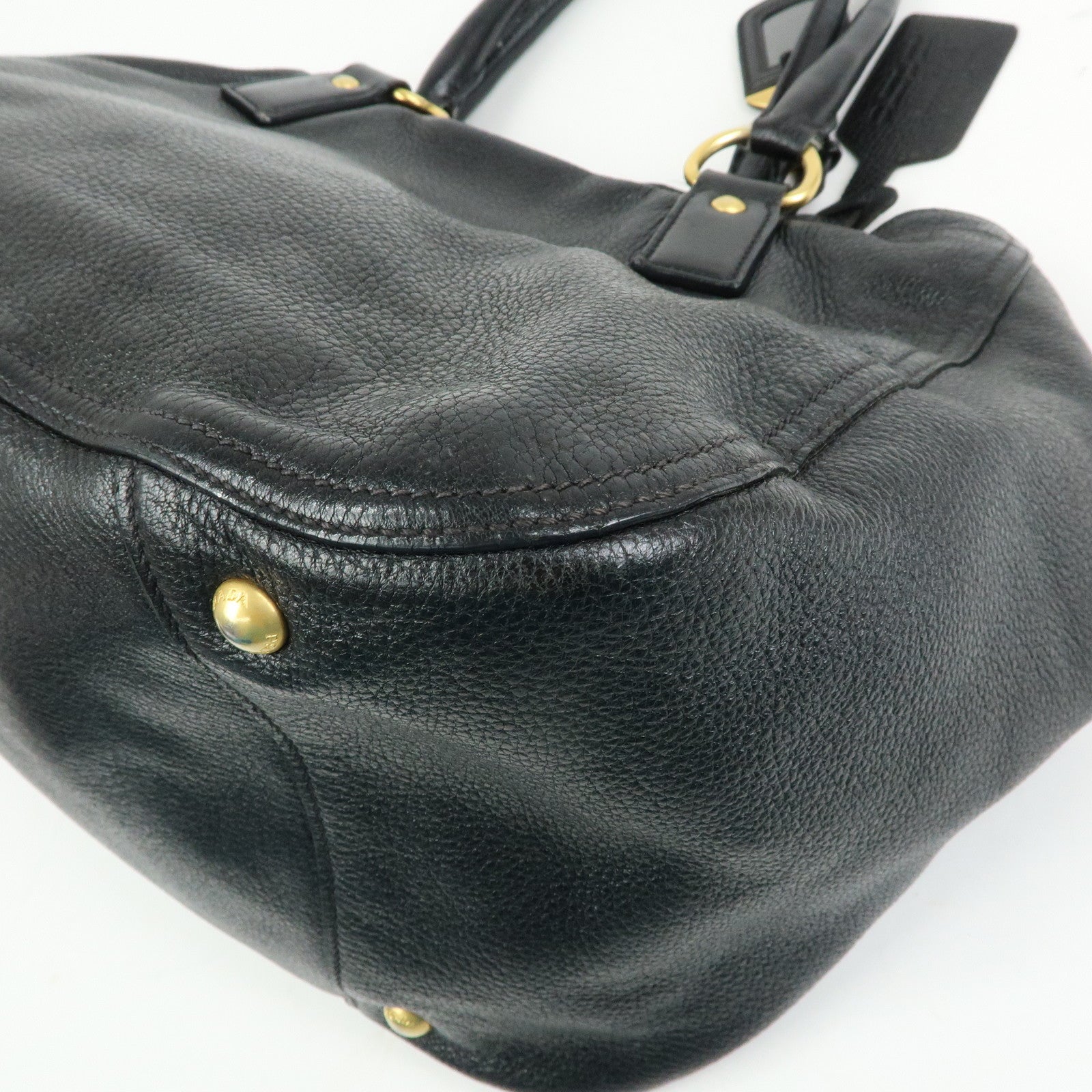 PRADA Logo Leather 2Way Bag Hand Bag Shoulder Bag Black BR4083