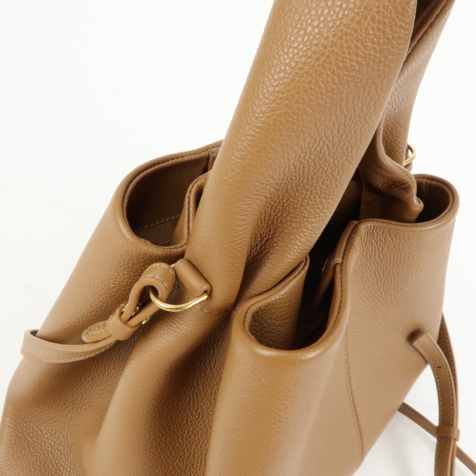 Polene Numero Neuf Grained Calf Leather 2Way Hand Bag Camel