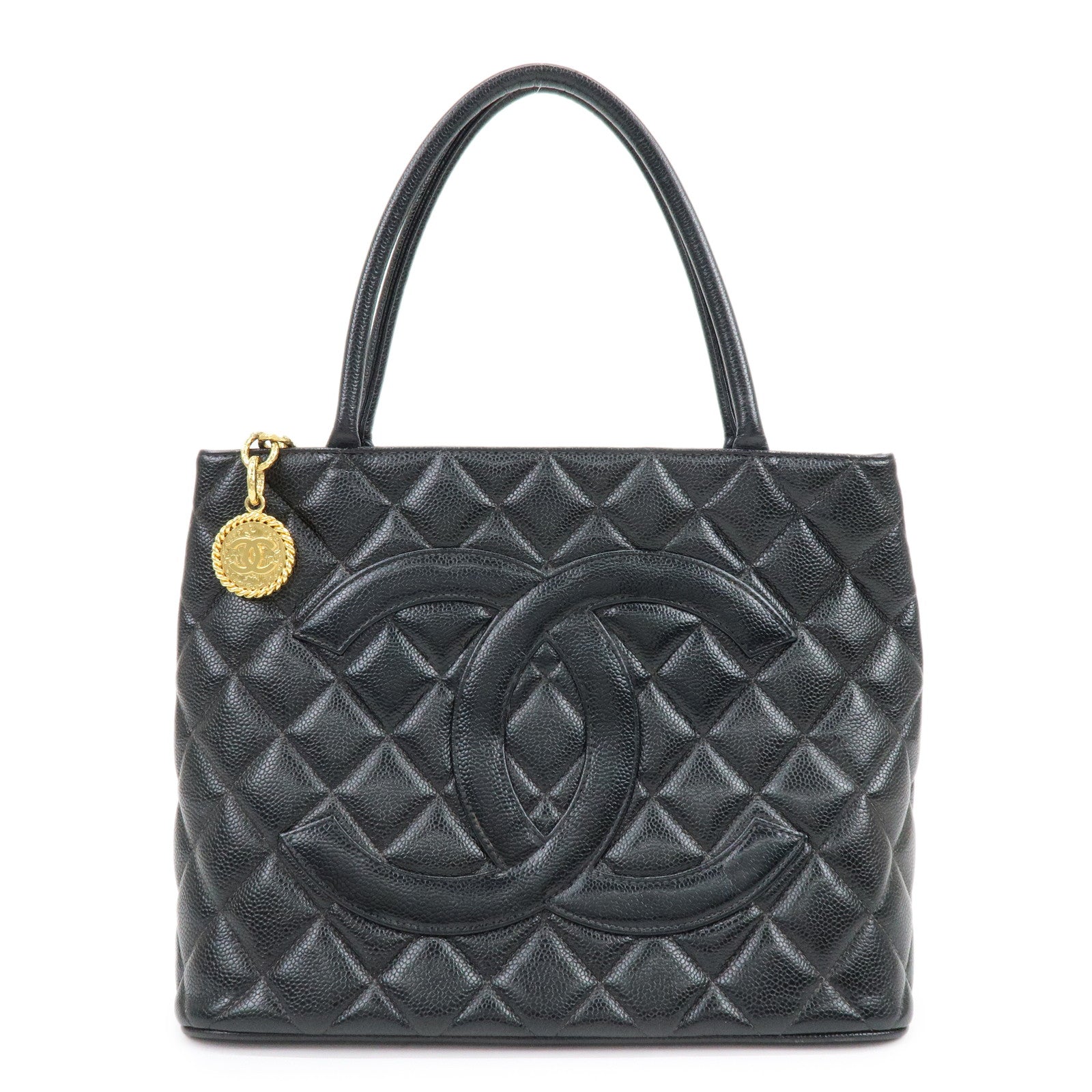 CHANEL Matelasse COCO Mark Medallion Tote Bag Hand Bag Black A01804