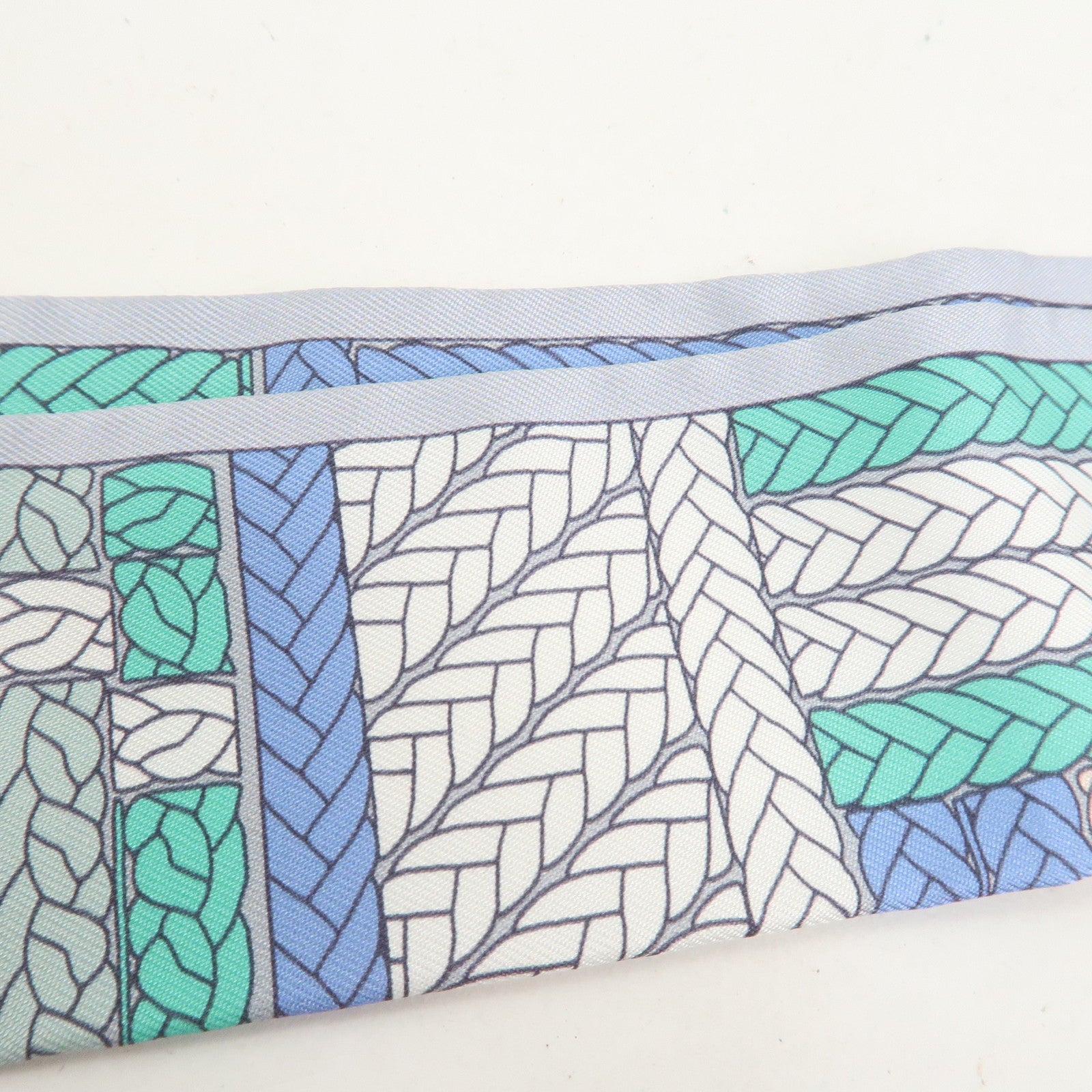 HERMES Twilly Silk 100% Scarf TRESSES H Blue White