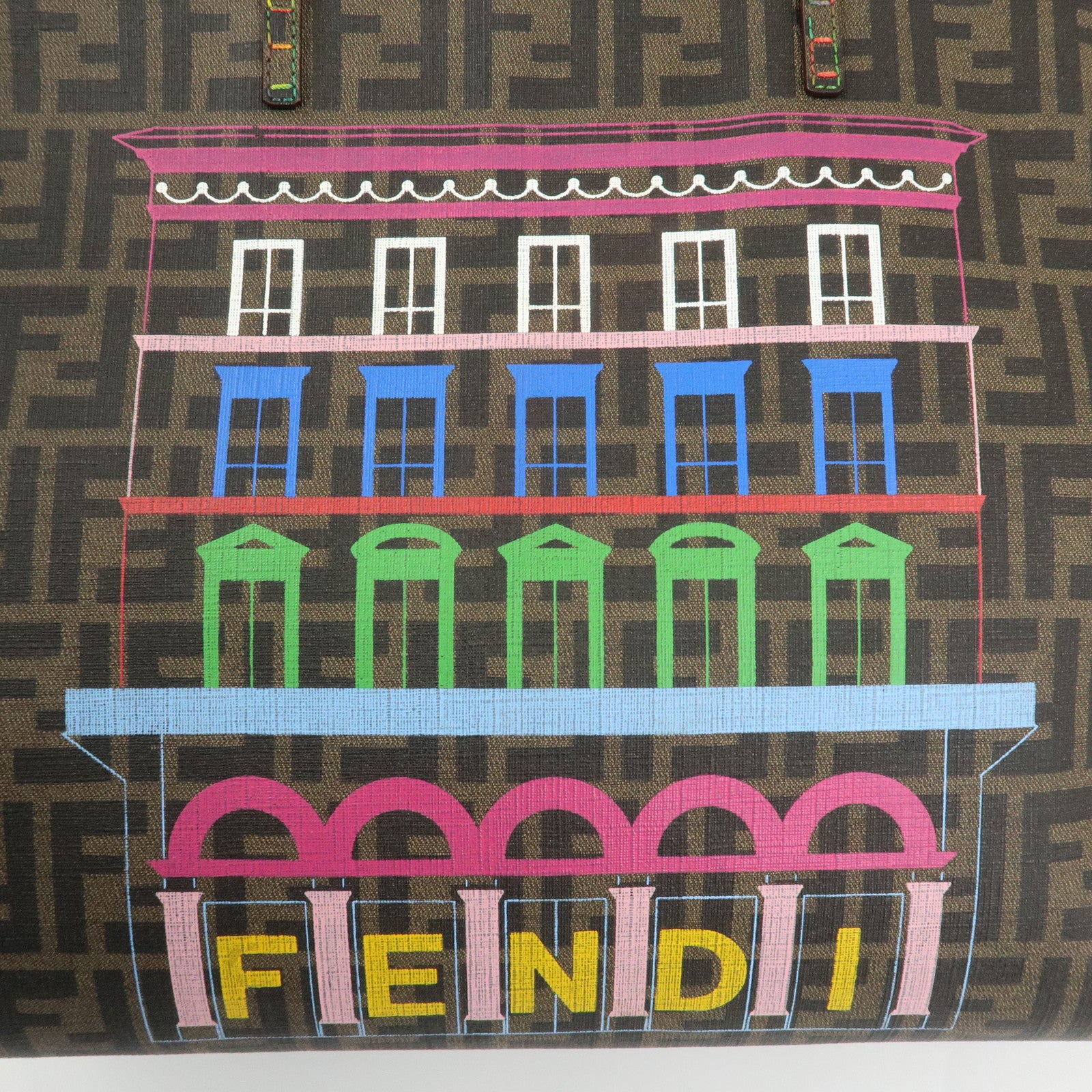 FENDI Zucca PVC Canvas Tote Bag Shoulder Bag Brown Black 8BH199