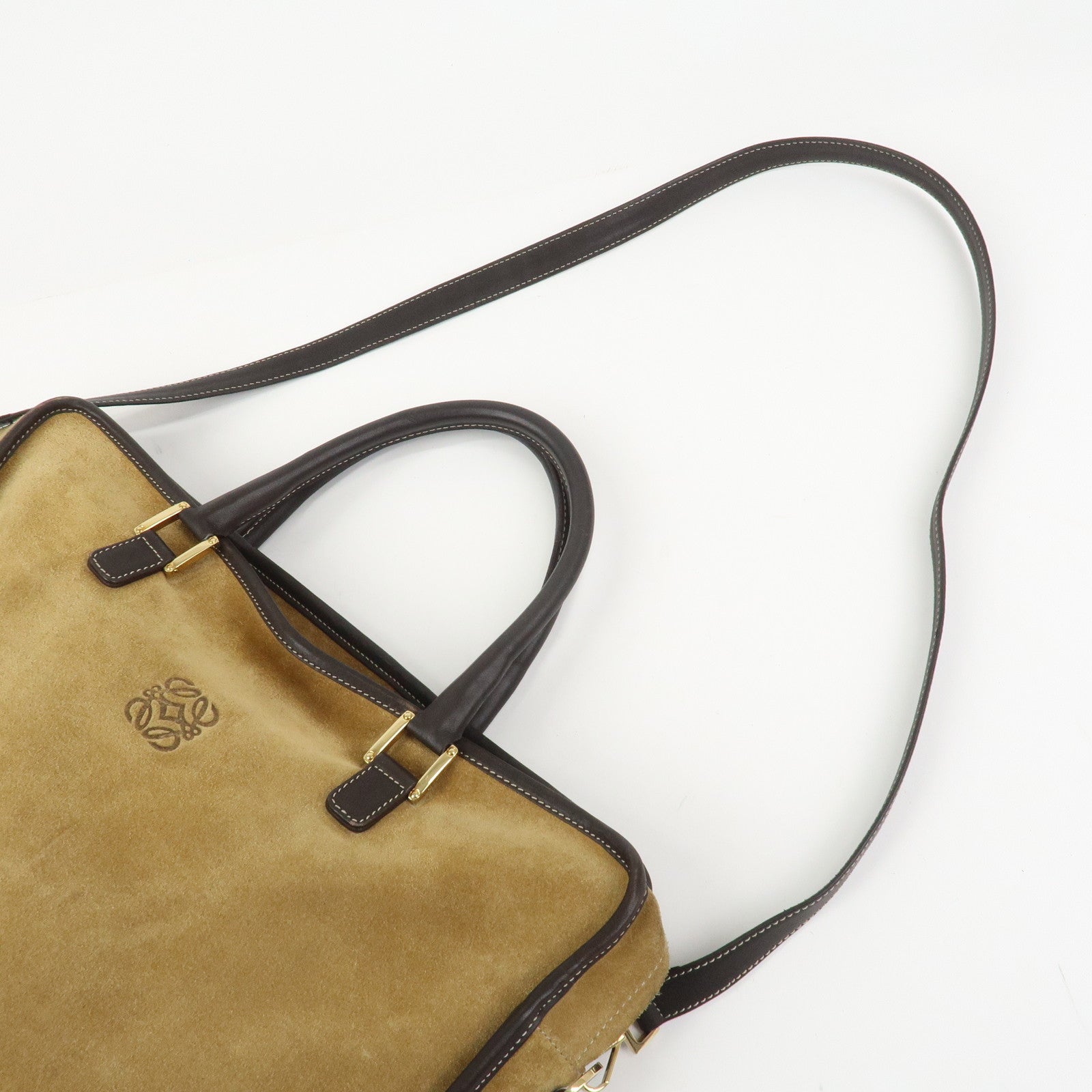 LOEWE Anagram Amazona 40 Suede Leather 2Way Bag Hand Bag Brown