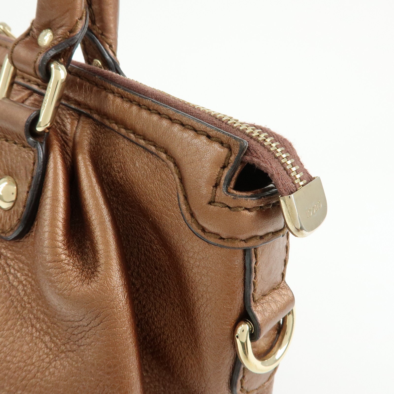 GUCCI Sukey Interlocking G Leather 2Way Shoulder Bag Bronze 247902