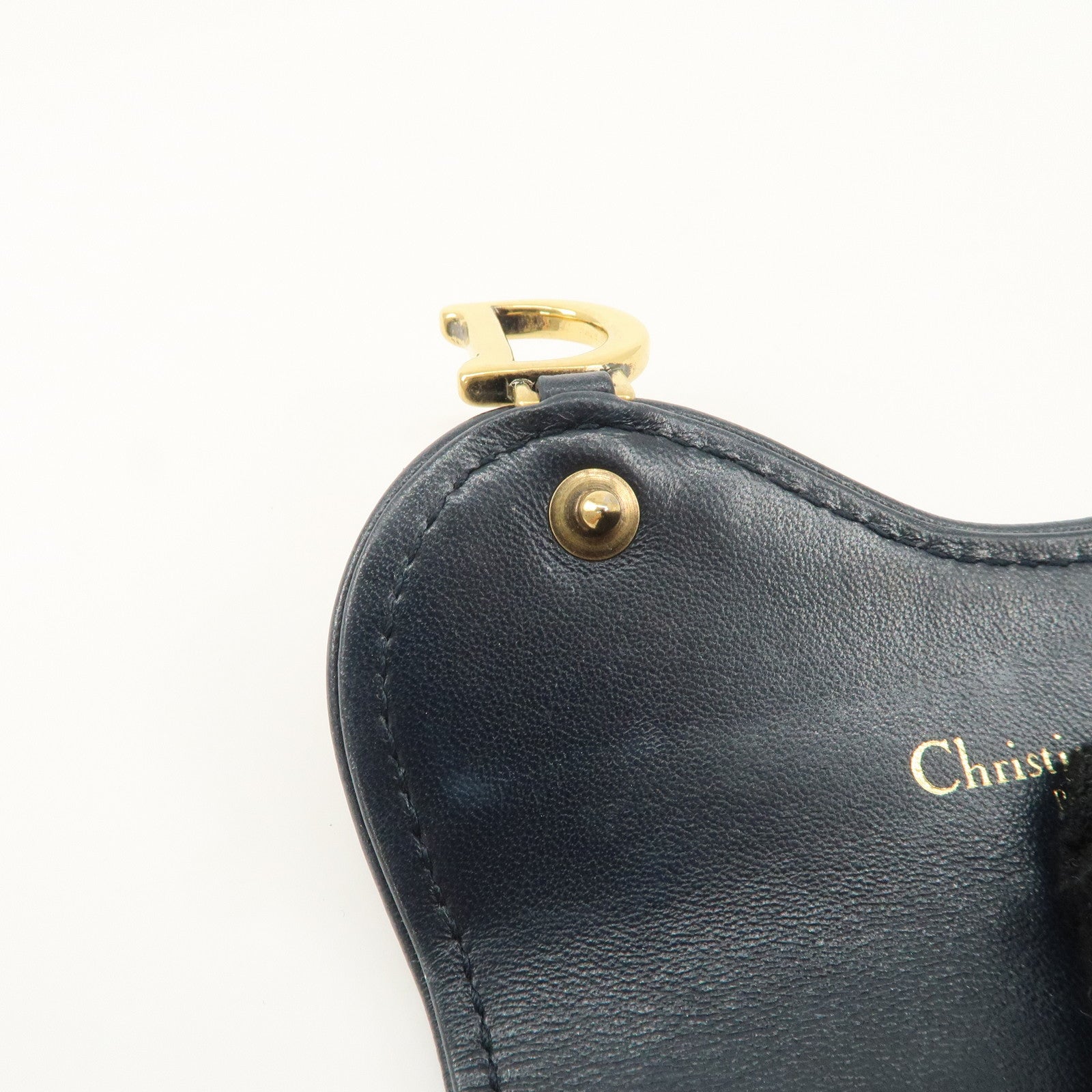 Christian Dior Oblique Canvas Leather Saddle Card Case Beige Navy Used