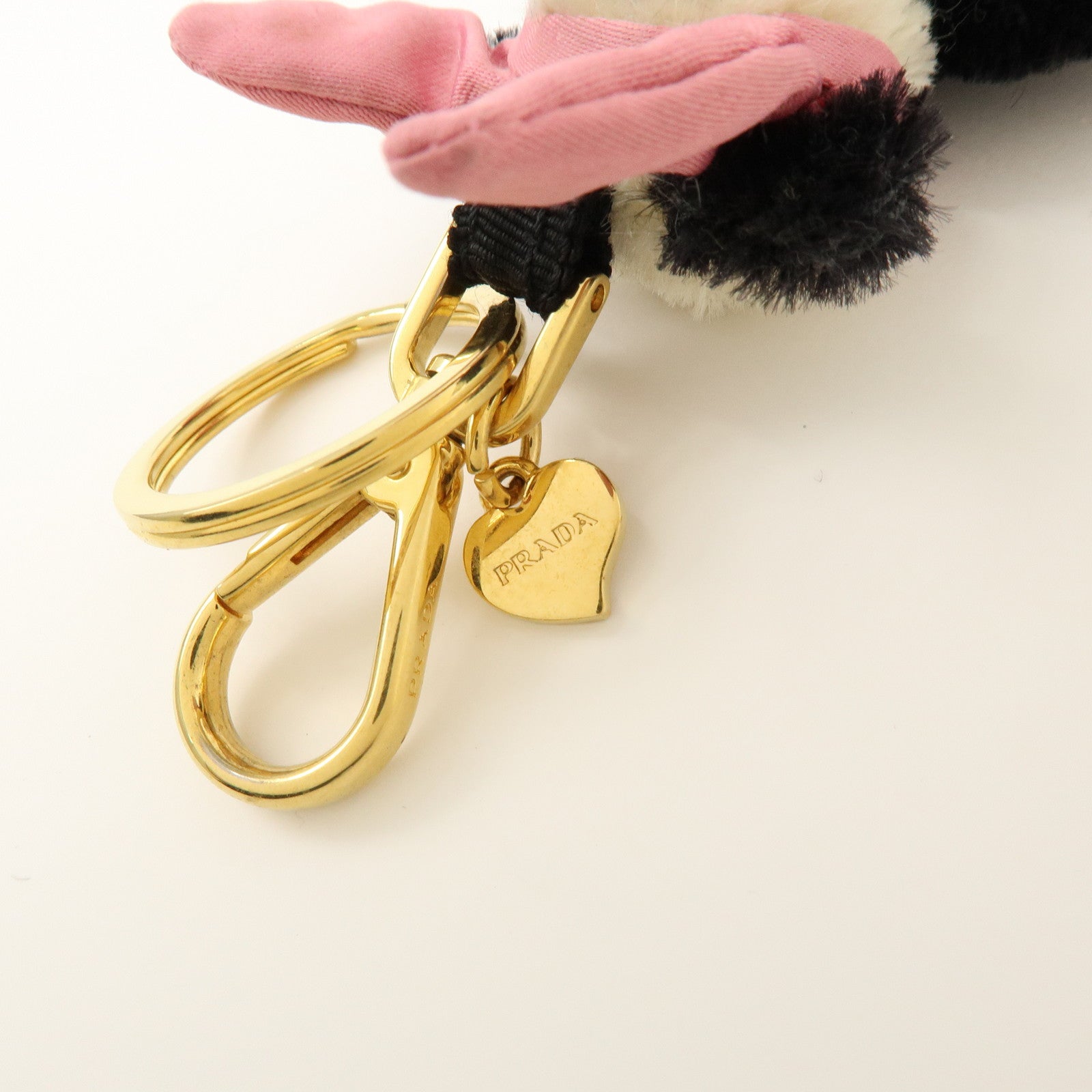 PRADA Triangle Logo Bag Key Charm Panda Bunny Black Pink