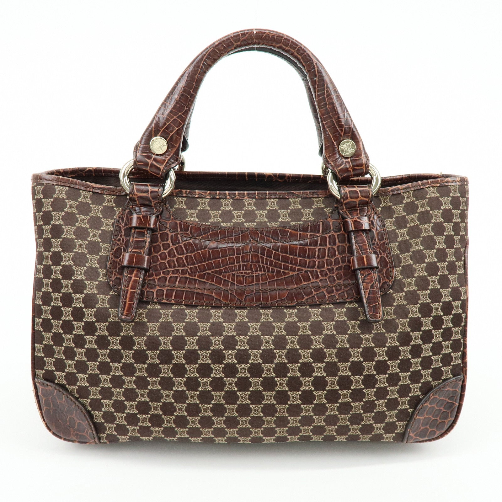 CELINE Macadam Embossed Leather Canvas Boogie Bag Hand Bag Brown