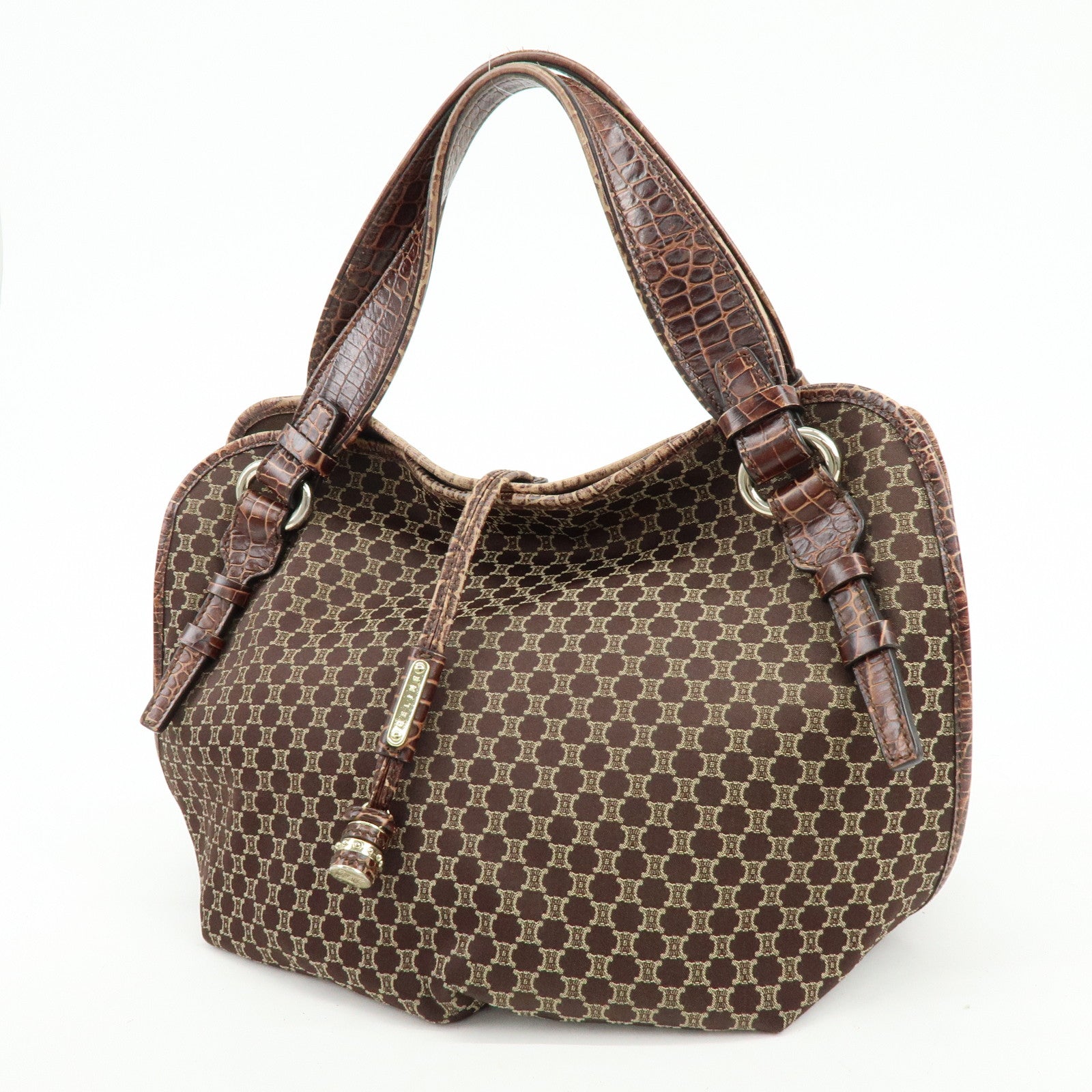 CELINE Macadam Bittersweet Canvas Leather Shoulder Bag Brown