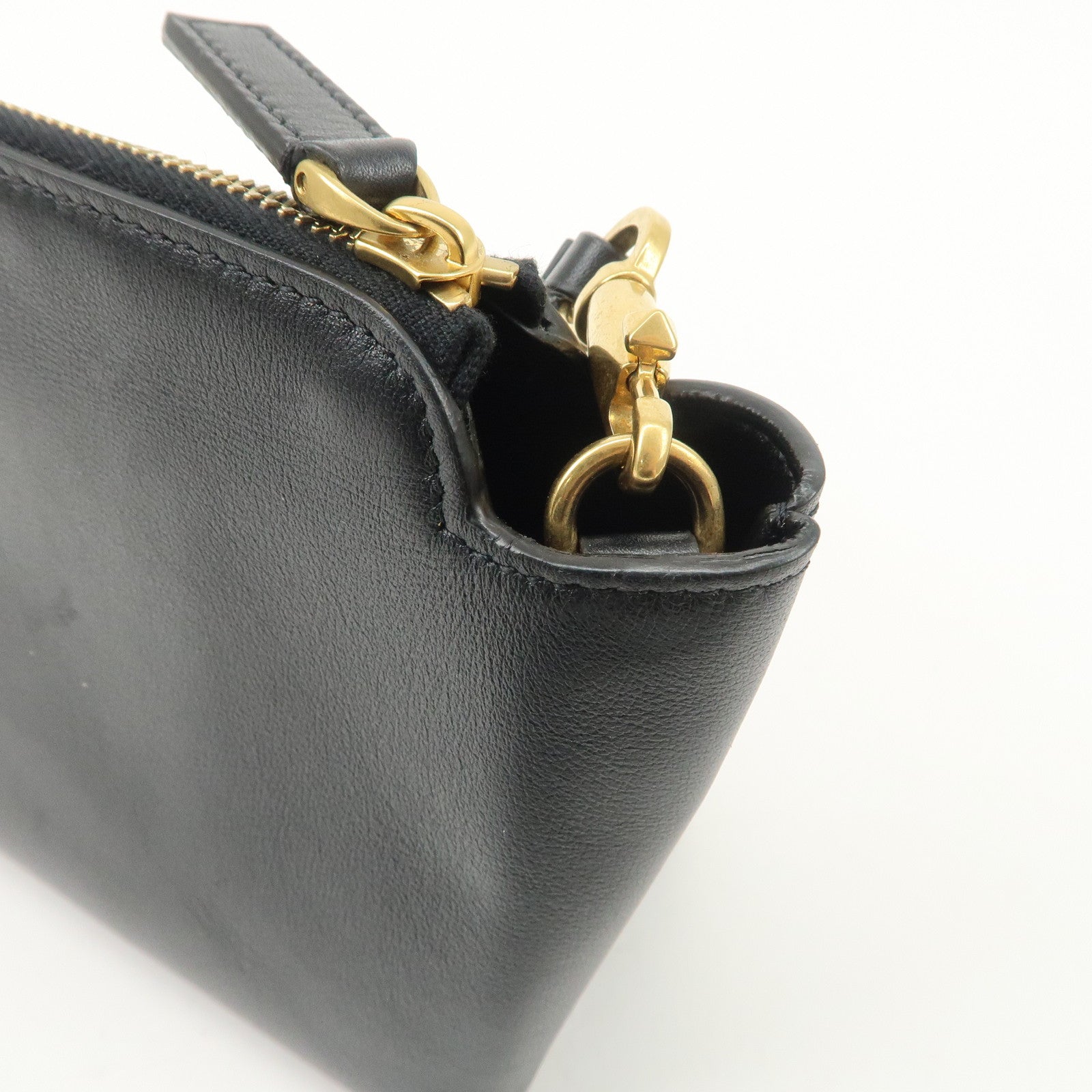 VALENTINO Leather Pouch Clutch Bag Black Gold Hardware