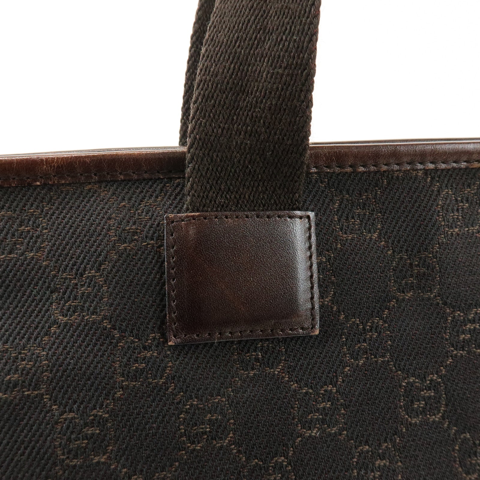 GUCCI GG Canvas Leather Tote Bag Shoulder Bag Dark Brown 34339