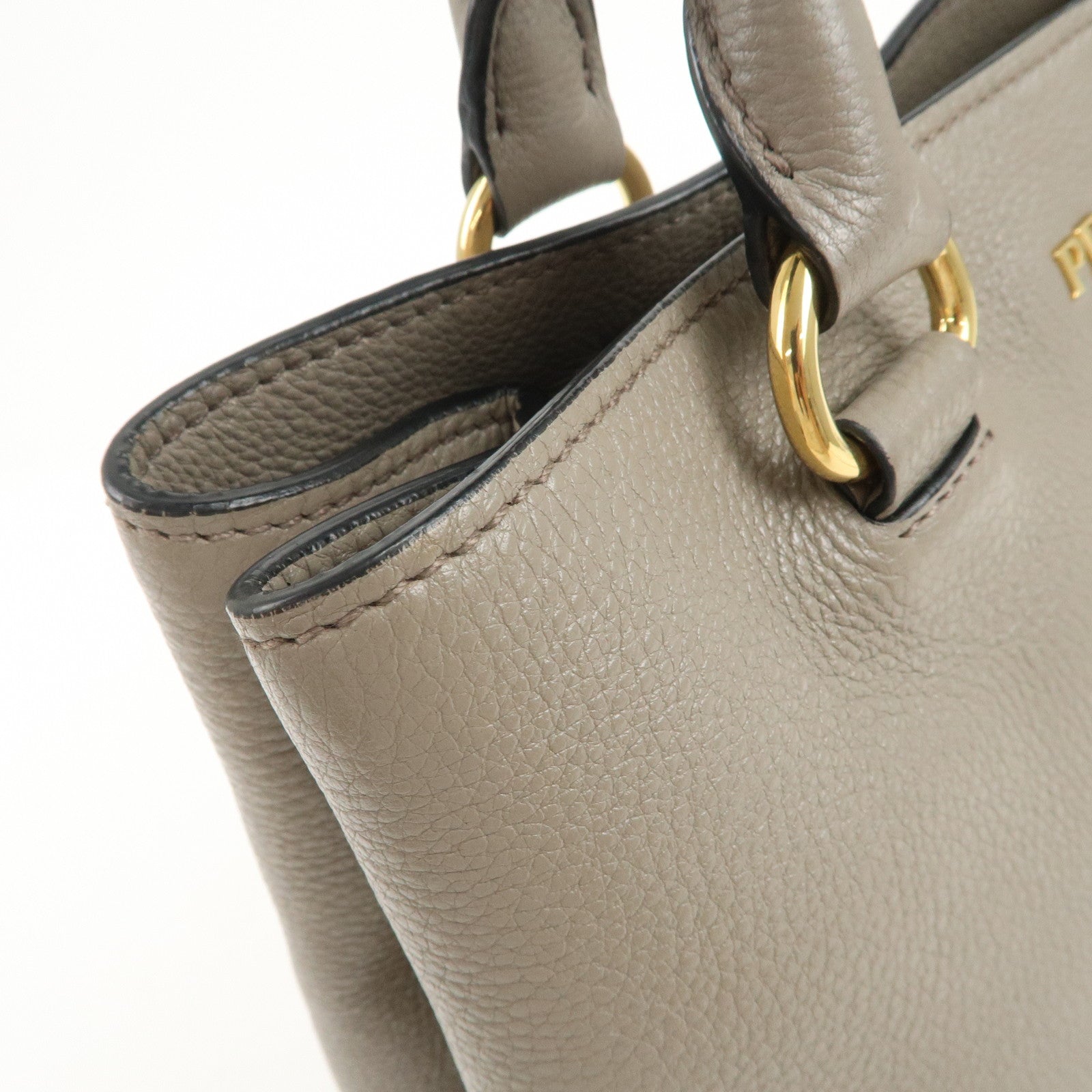 PRADA Logo Leather 2Way Bag Hand Bag Shoulder Bag Gray 1BA058