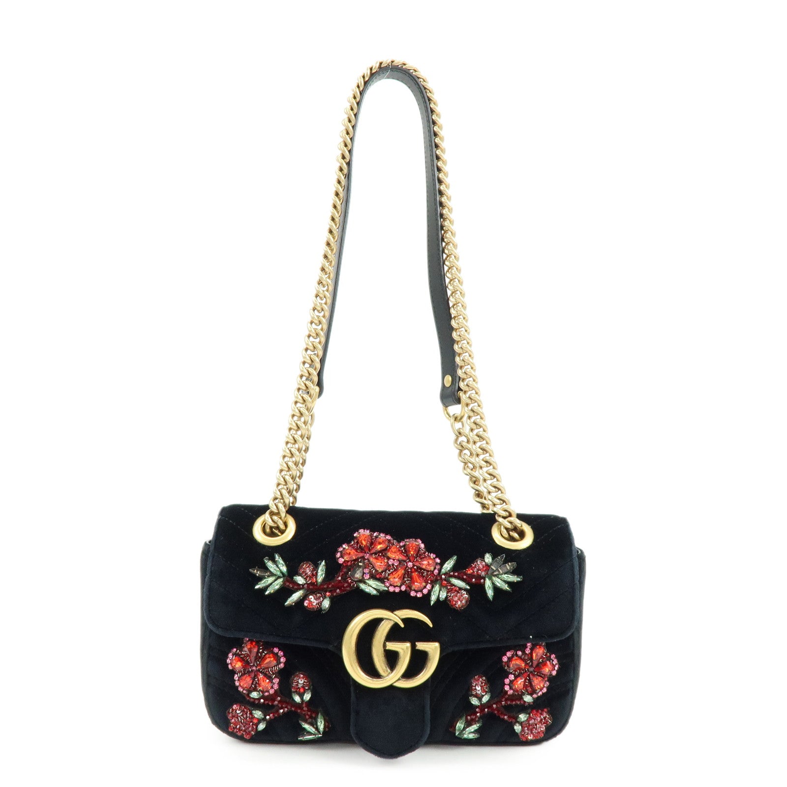 GUCCI GG Marmont Small Velvet Chain Shoulder Bag Black 446744