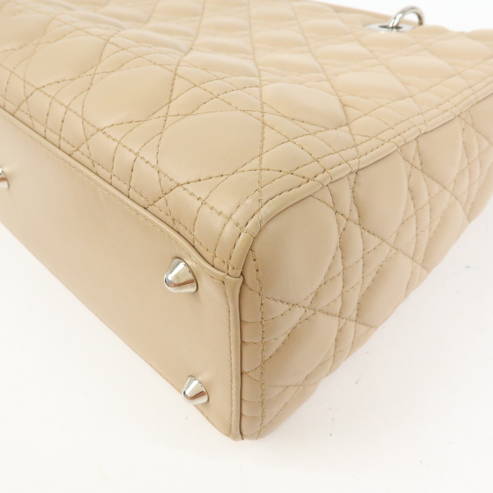 Christian Dior Cannage Lady Dior Leather 2Way Bag Hand Bag Beige