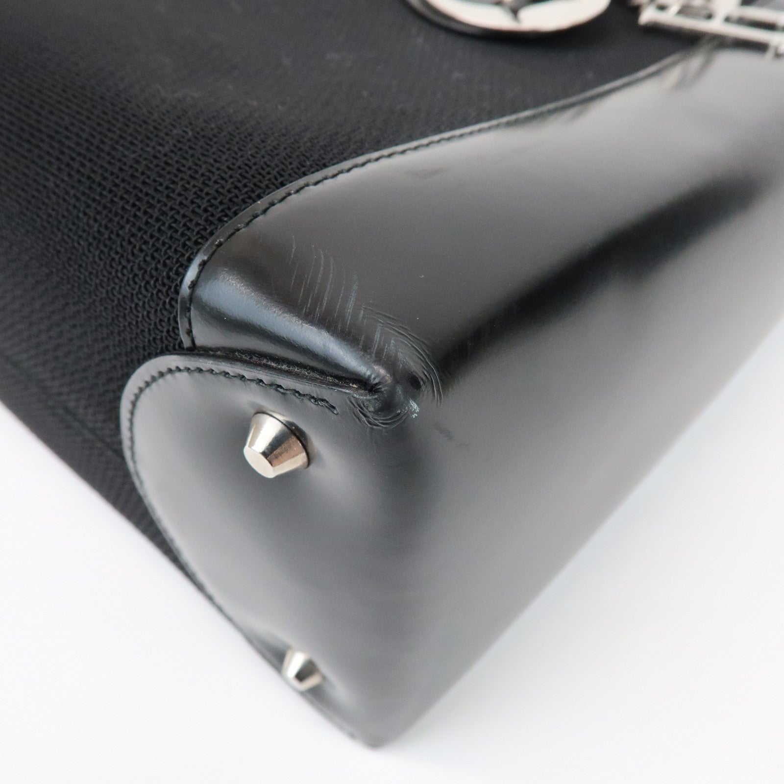 Christian Dior Lady Dior Canvas Patent Leather Hand Bag Black