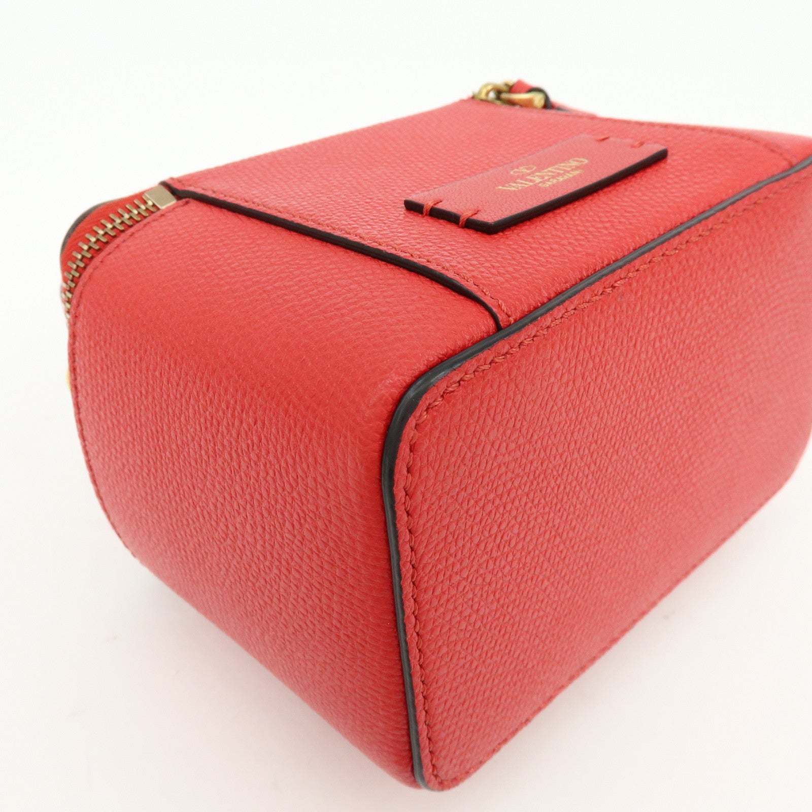 VALENTINO V Logo Leather 2Way Mini Hand Bag Chain Vanity Bag Red