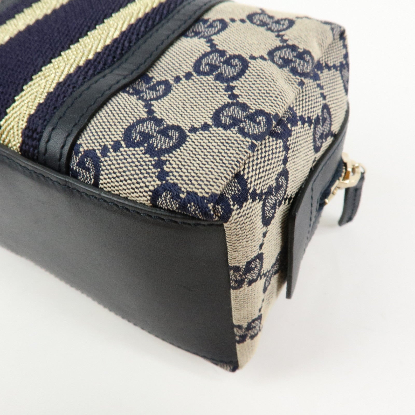 GUCCI Sherry GG Canvas Leather Cosmetic Pouch Navy 256636