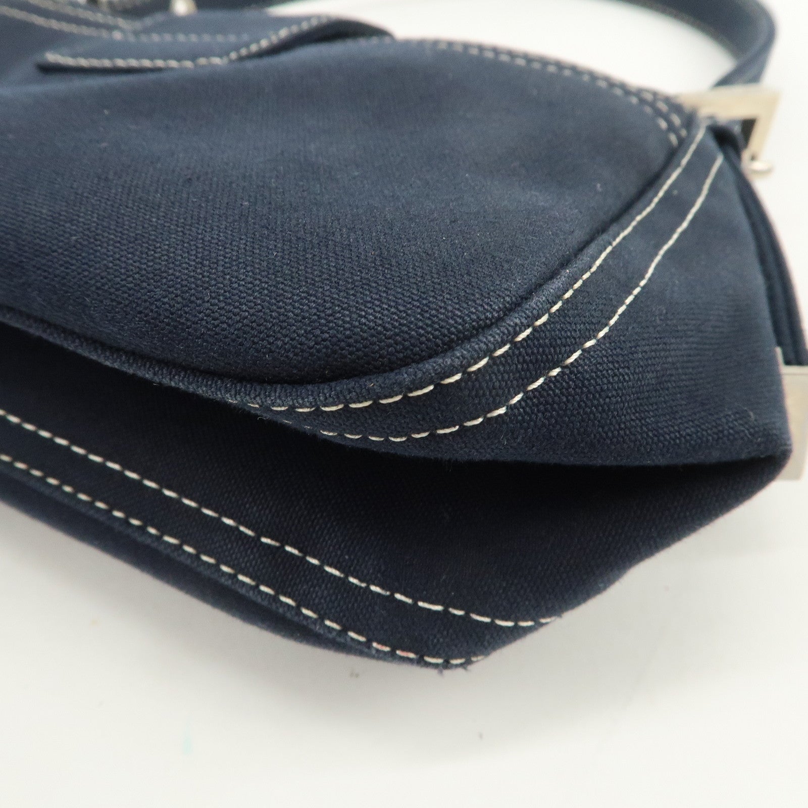 FENDI Logo Canvas Shoulder Bag Hand Bag Dark Navy