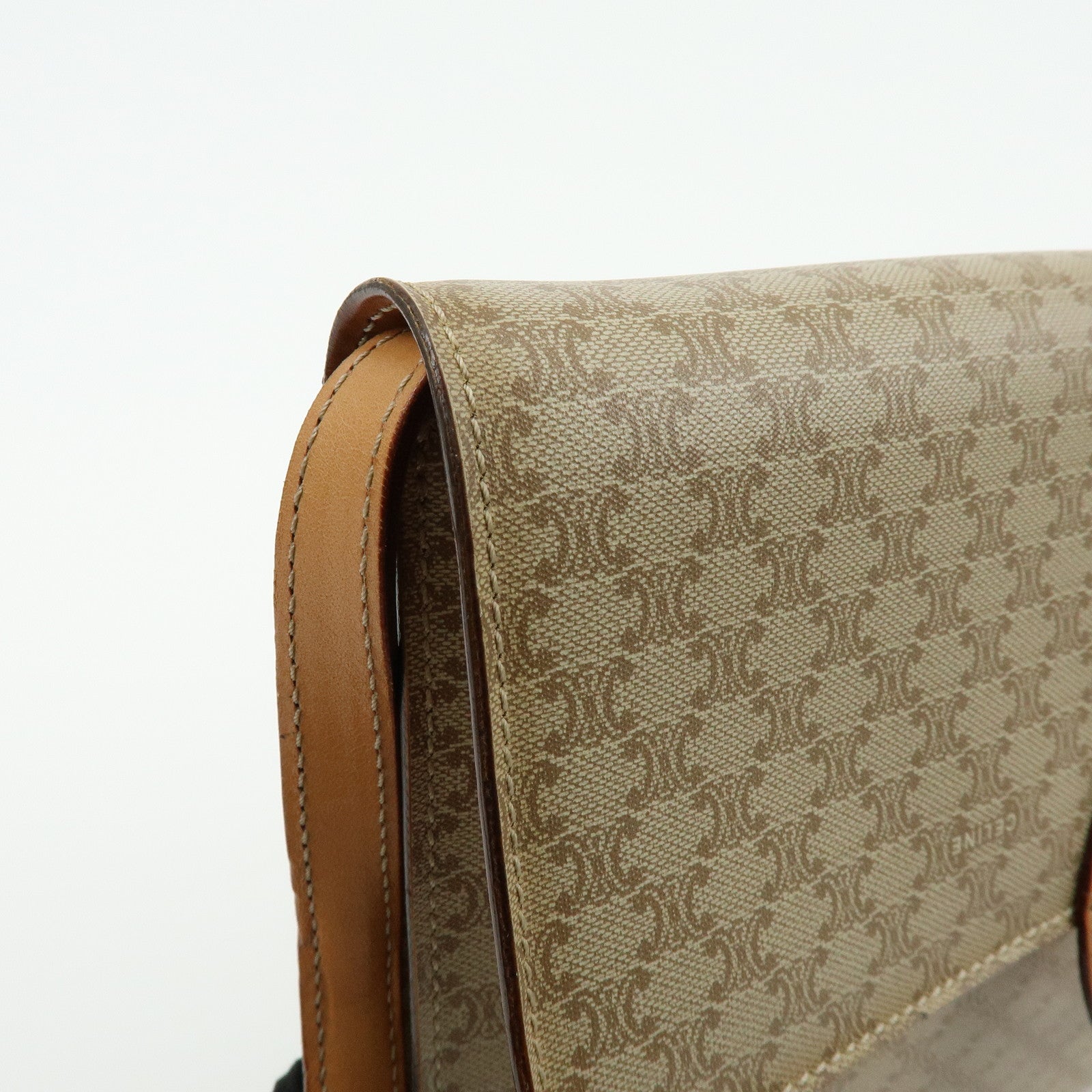 CELINE Macadam PVC Leather Shoulder Bag Clutch Bag Beige