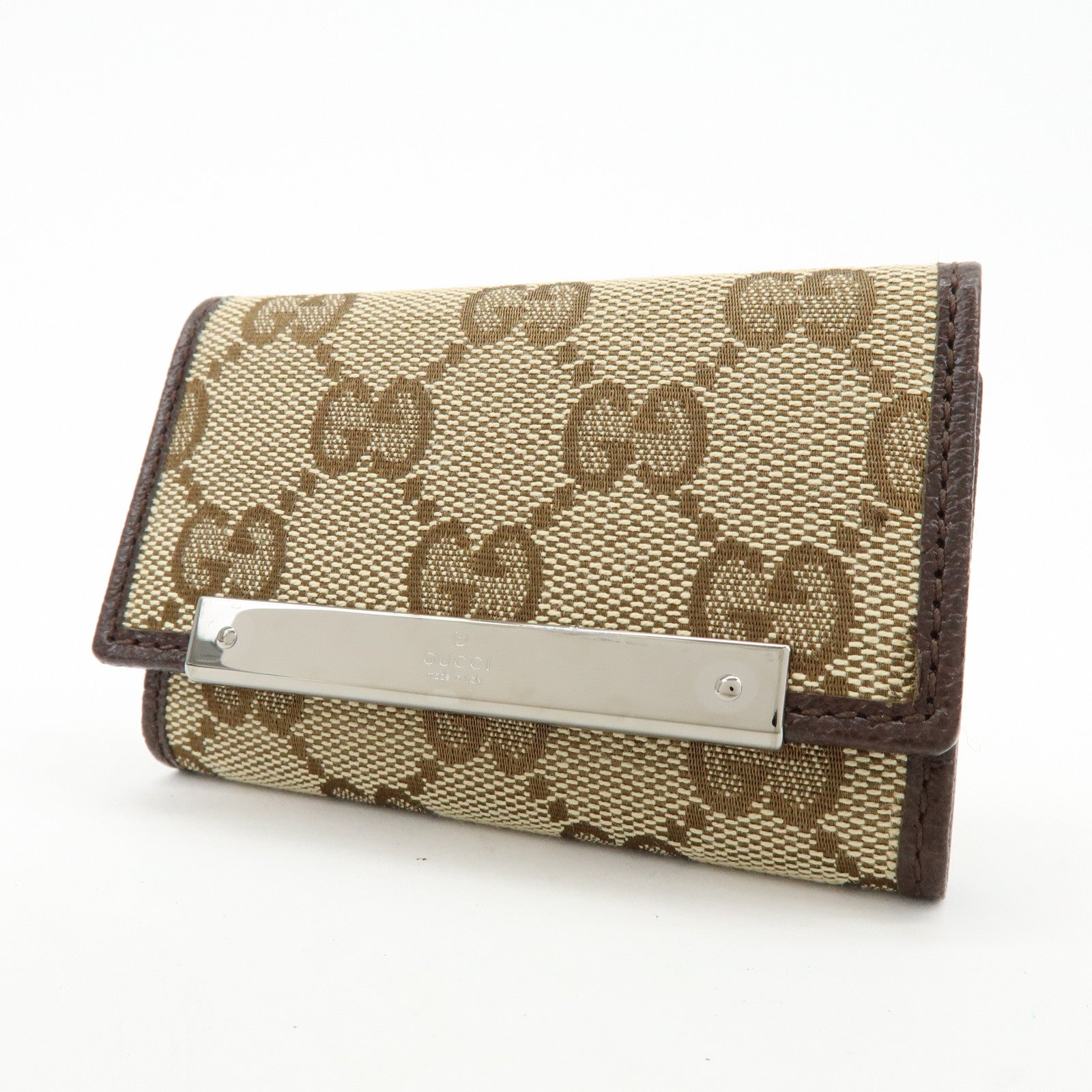 GUCCI GG Canvas Leather 6 Ring Key Case Beige Brown 127048