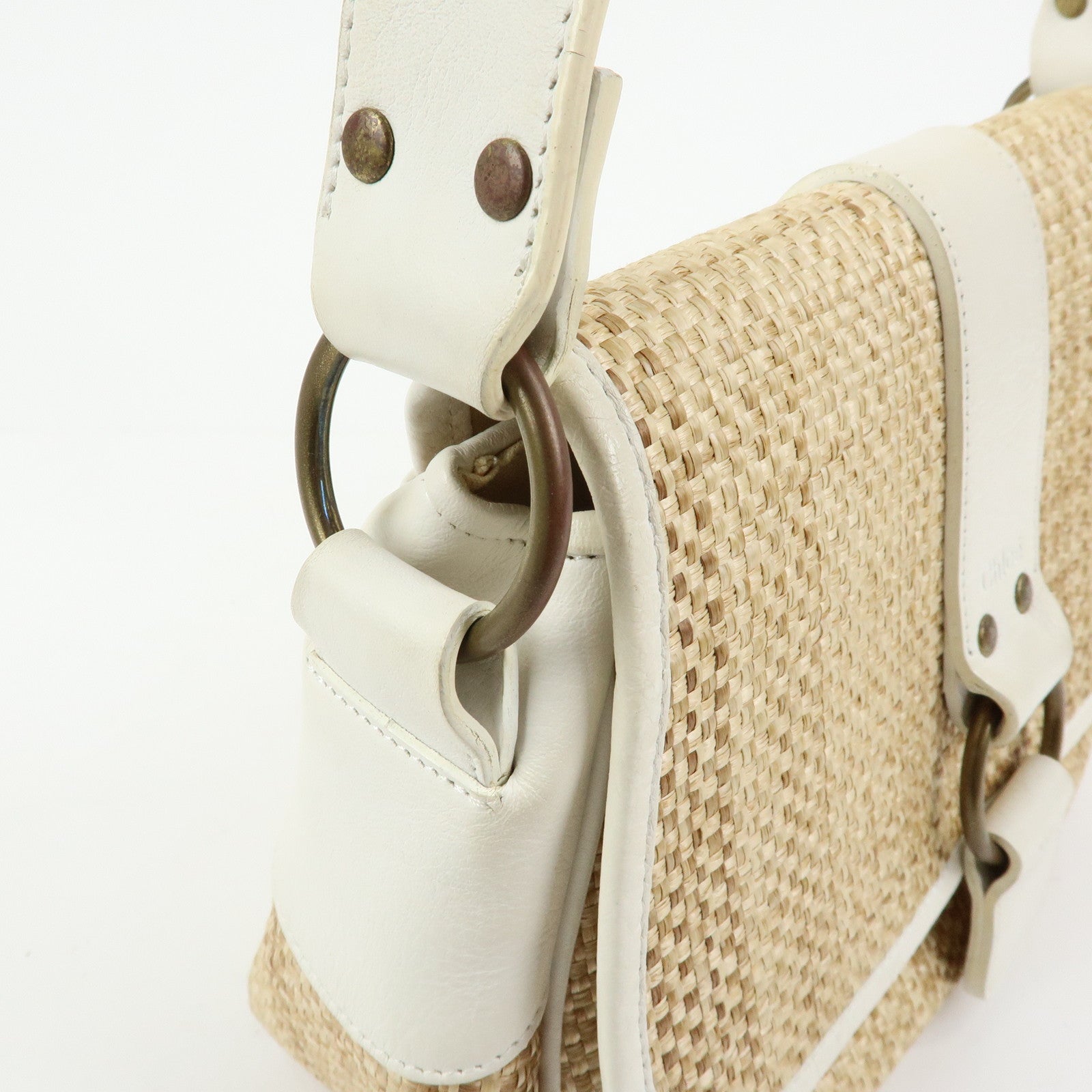 Chloe Raffia Leather Shoulder Bag Hand Bag Natural White