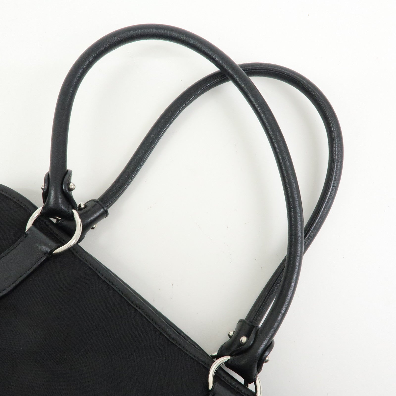 Ferragamo Ganchini Nylon Leather Shoulder Bag Hand Bag Black