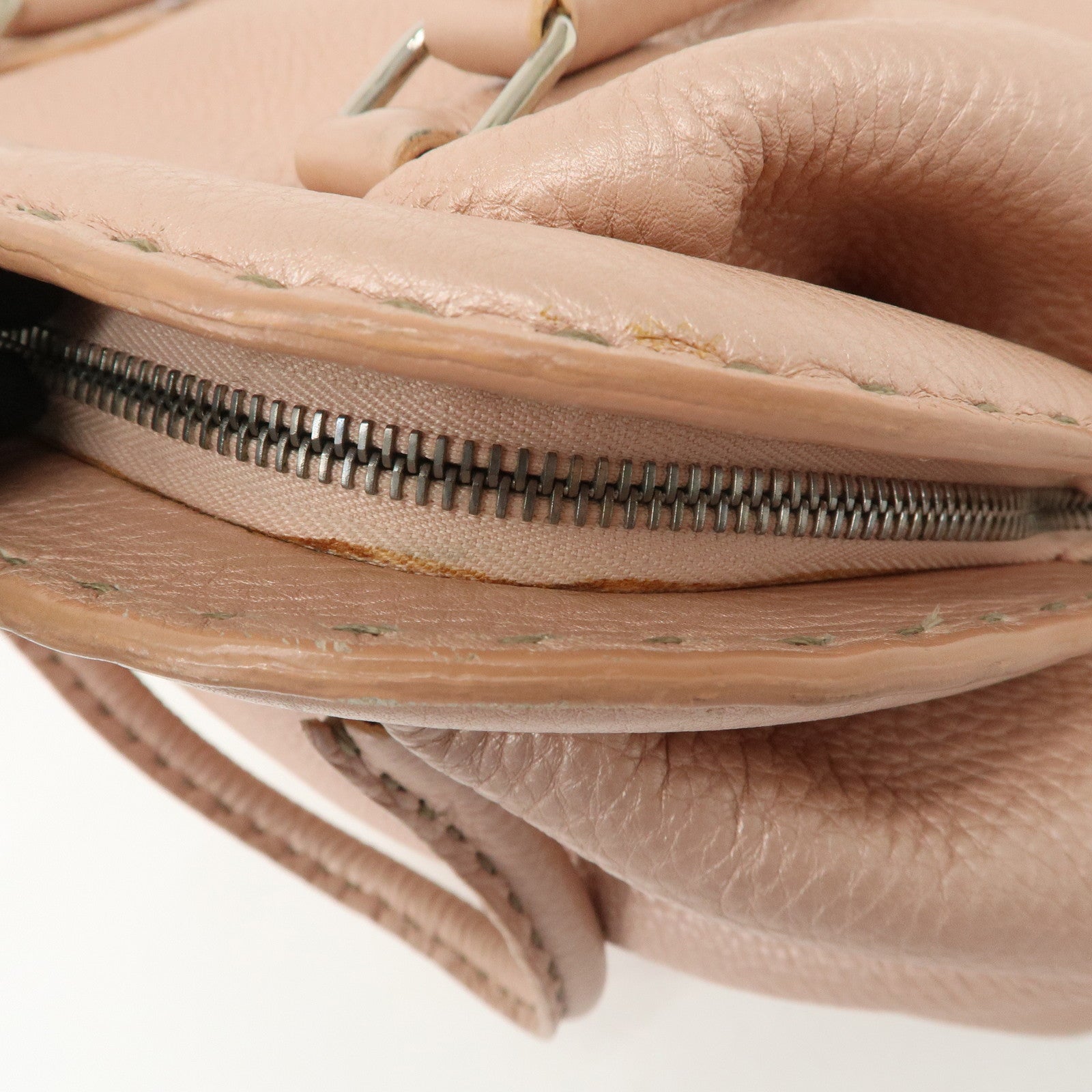 FENDI Selleria Leather Boston Bag Hand Bag Pink 8BN127 Used