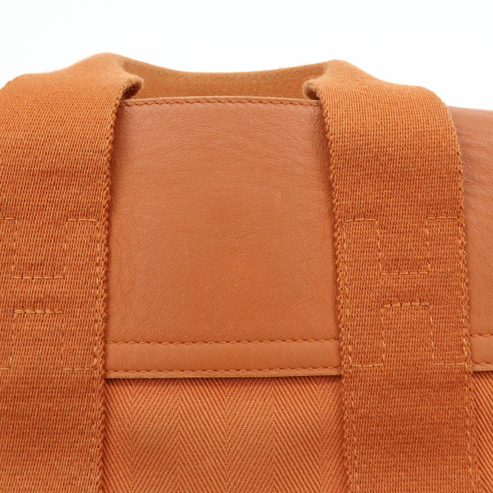 HERMES Valparaiso PM Toile Chevron Leather Tote Bag Hand Bag Brown