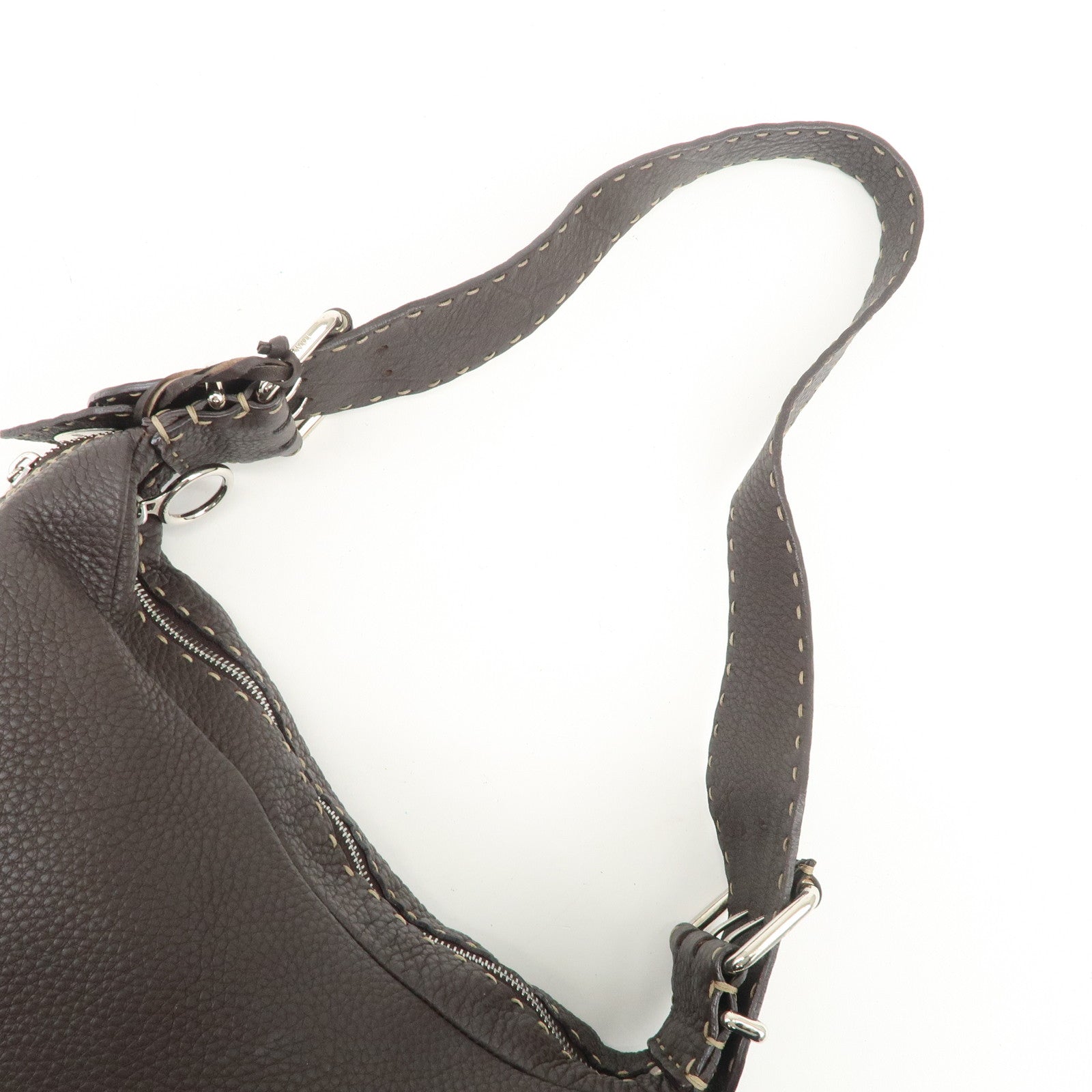 FENDI Selleria Leather Shoulder Bag Hand Bag Brown