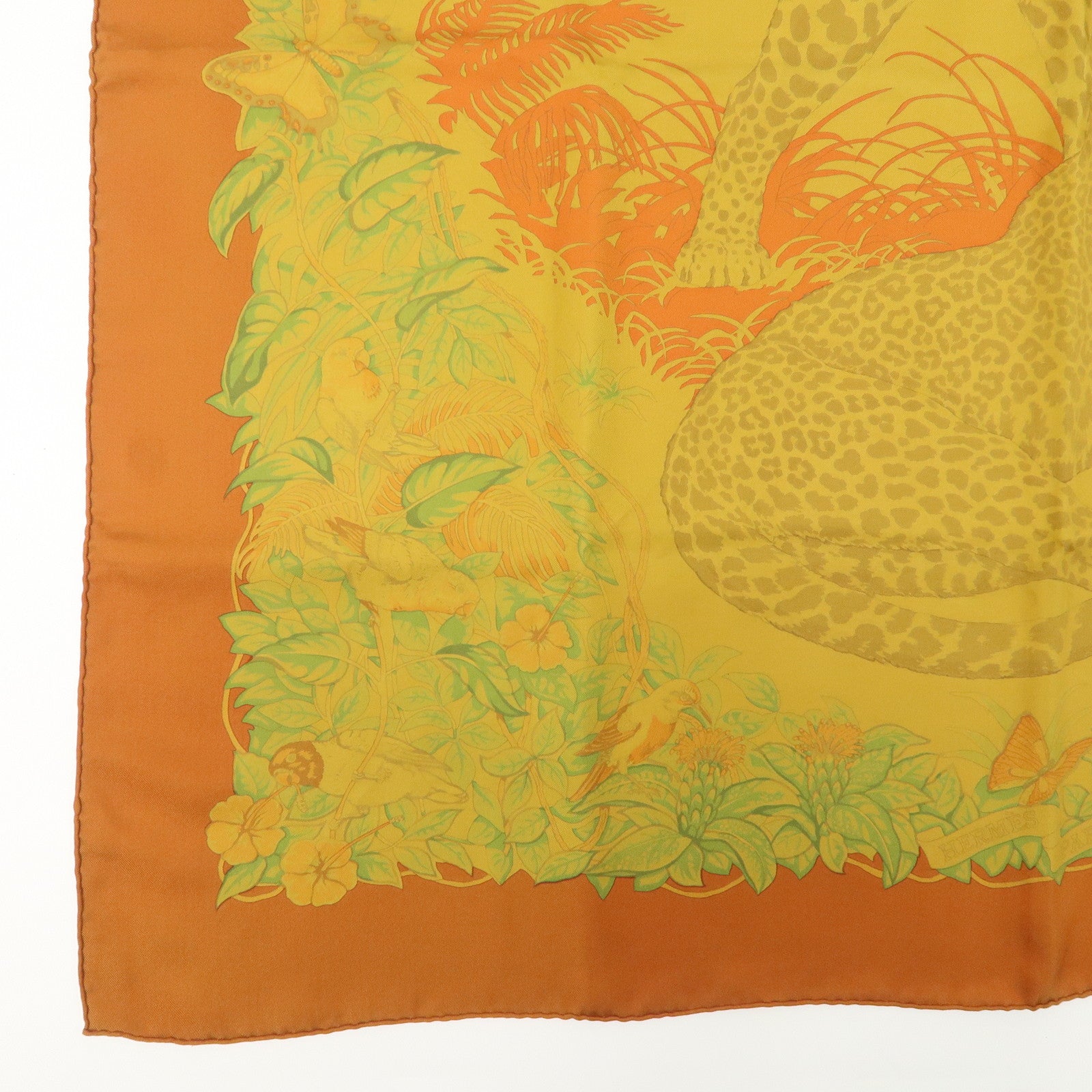 HERMES Carre 90 Silk 100% Scarf DIP DYE JUNGLE LOVE Yellow