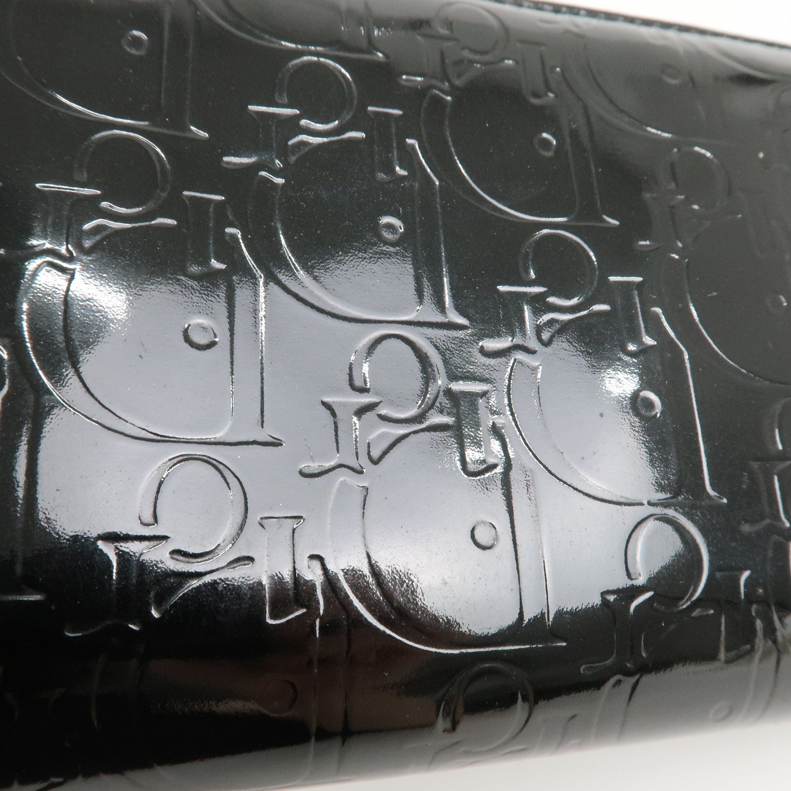 Christian Dior Trotter Patent Leather Round Zippy Long Wallet Black