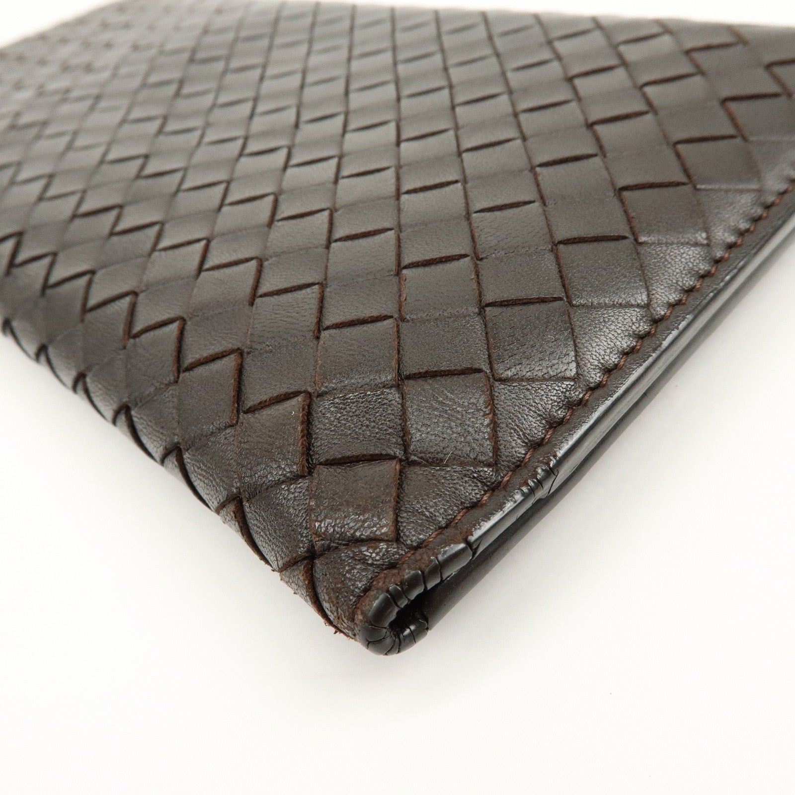 BOTTEGA VENETA Intrecciato Leather Bi-fold Long Wallet Dark Brown
