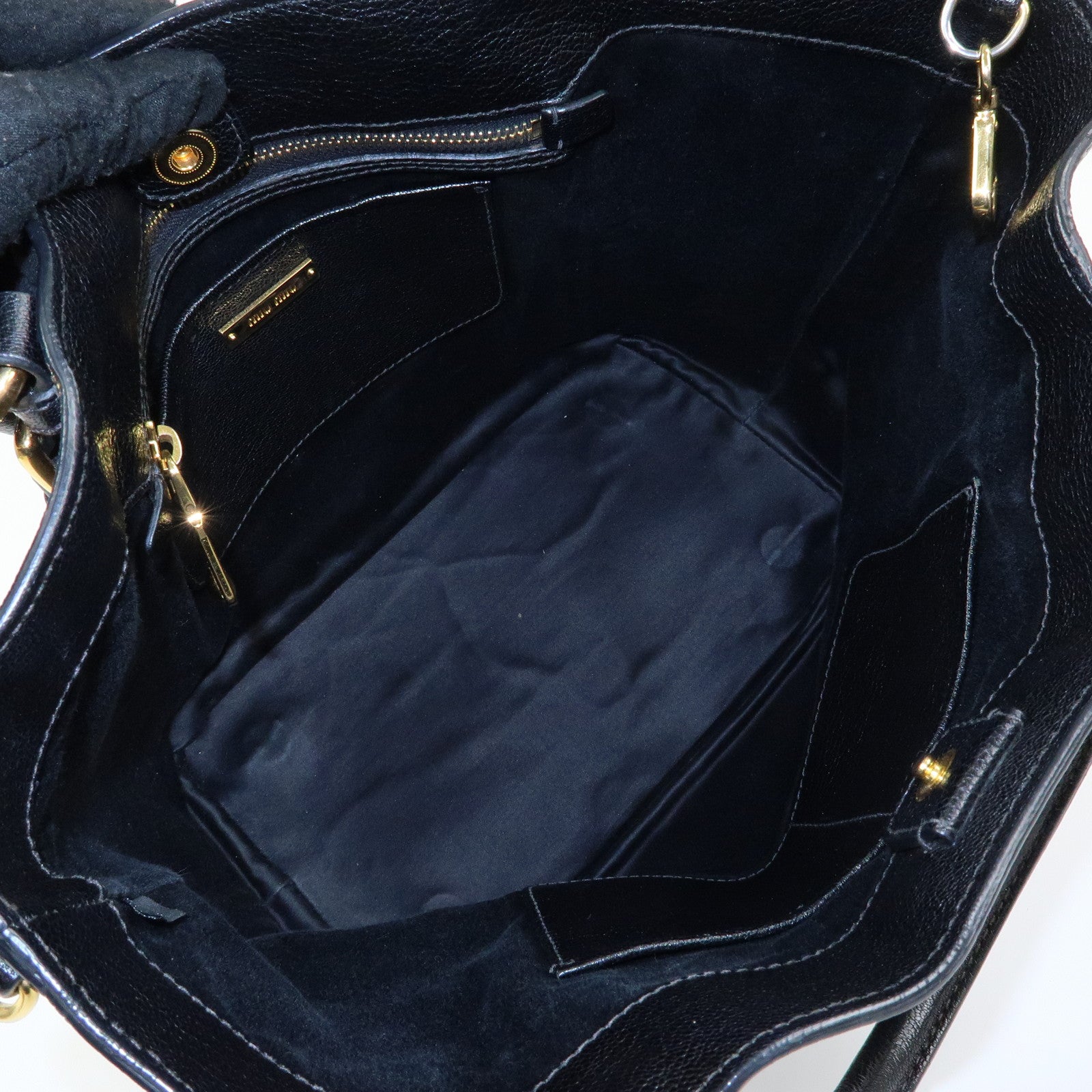 MIU MIU Madras Leather 2Way Bag Hand Bag Shoulder Bag Black