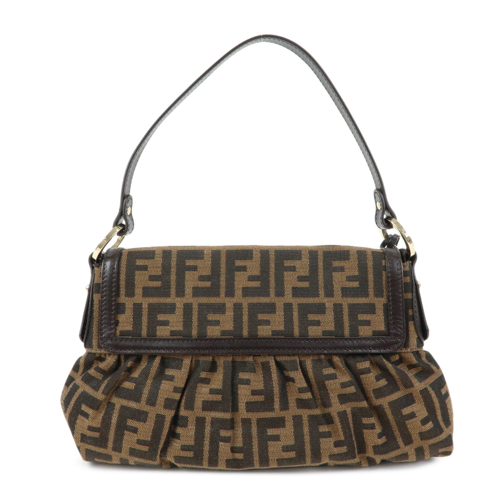 FENDI Zucca Canvas Leather Shoulder Bag Hand Bag Brown Black 8BR445