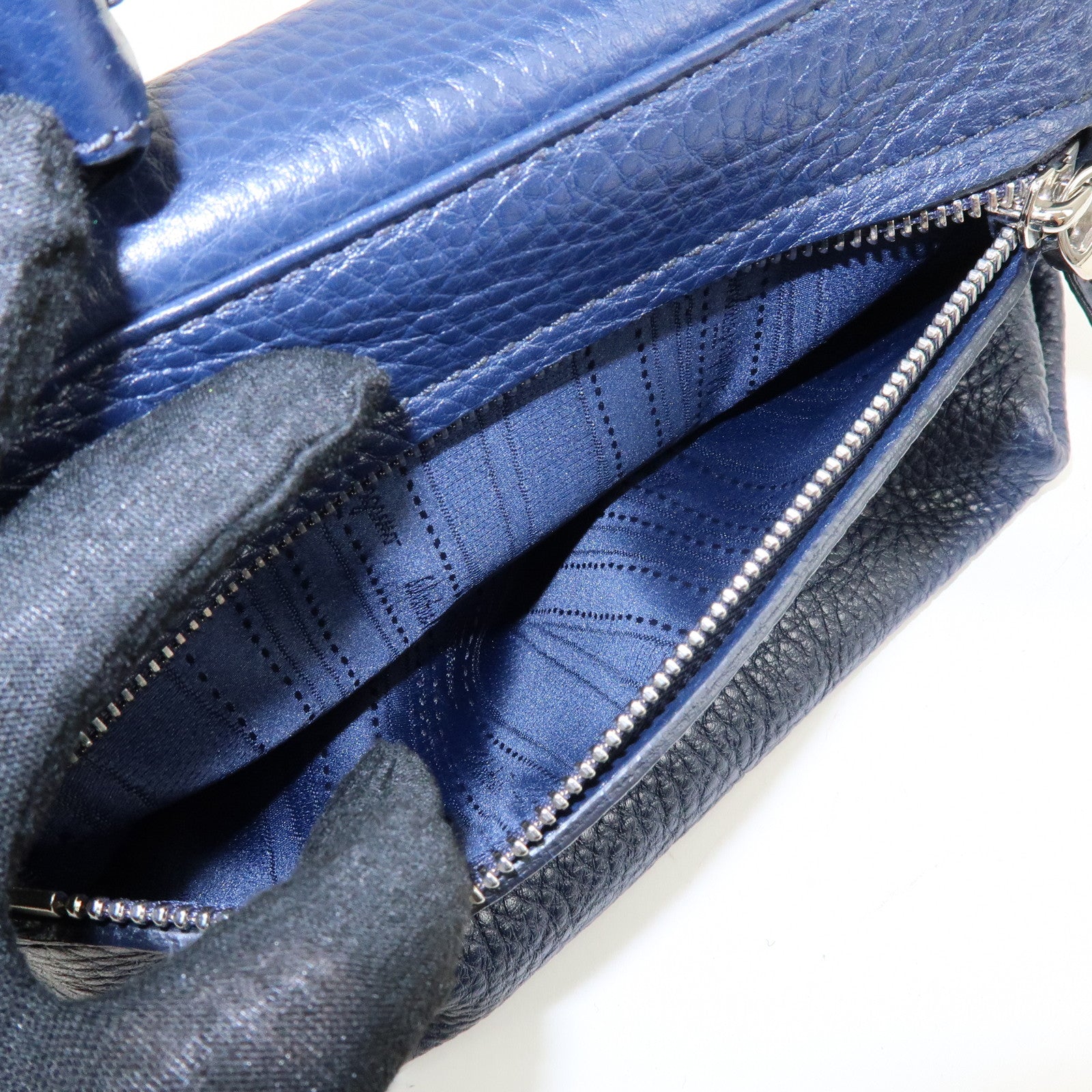 Ferragamo Gancini Leather Hand Bag Navy