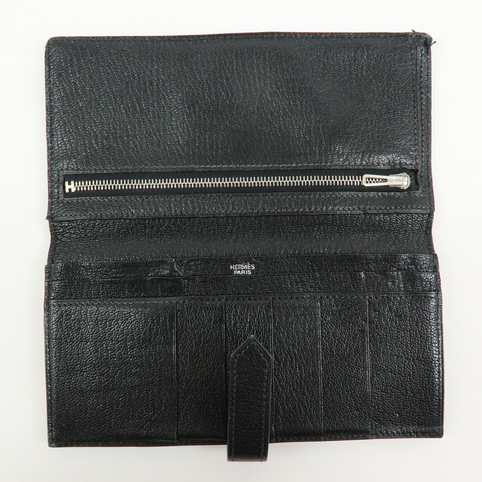 HERMES Bﾃｩarn Classic Chevre Long Wallet □I Stamped Black