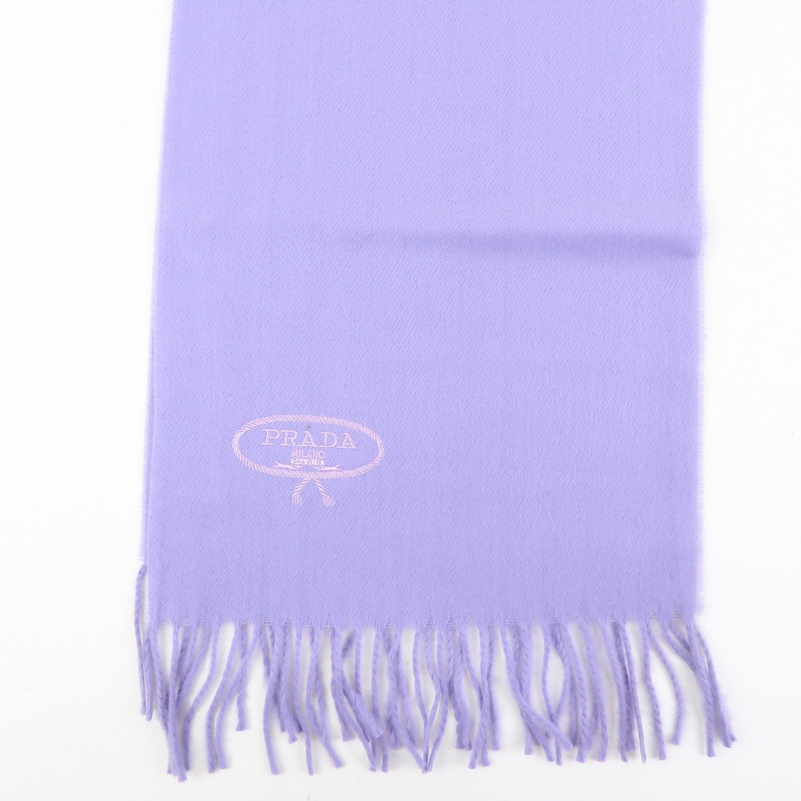 PRADA Cashmere 100% Stole Logo Embroidered Fringe Purple