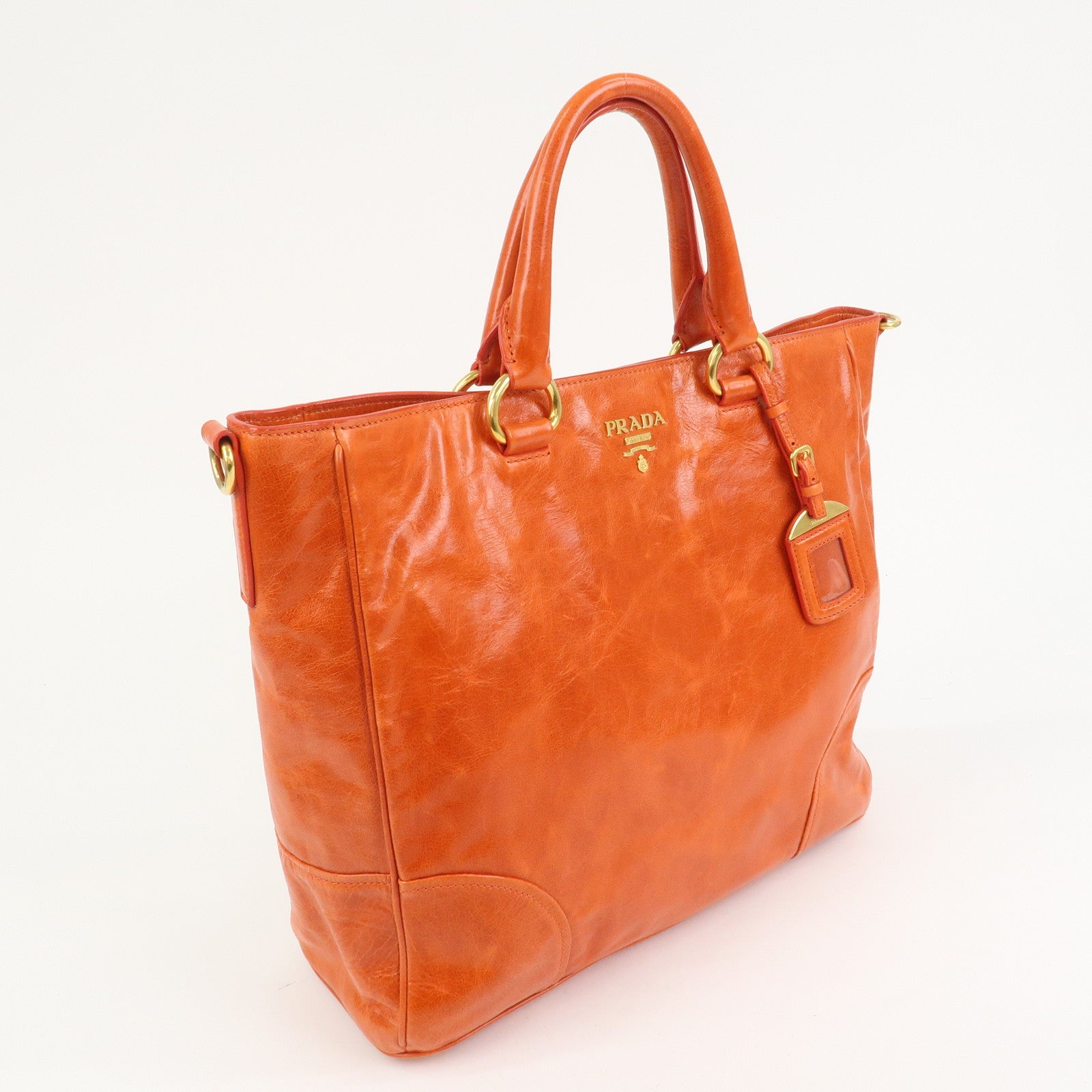 PRADA Logo Leather 2Way Bag Hand Bag Shoulder Bag Orange BN2326