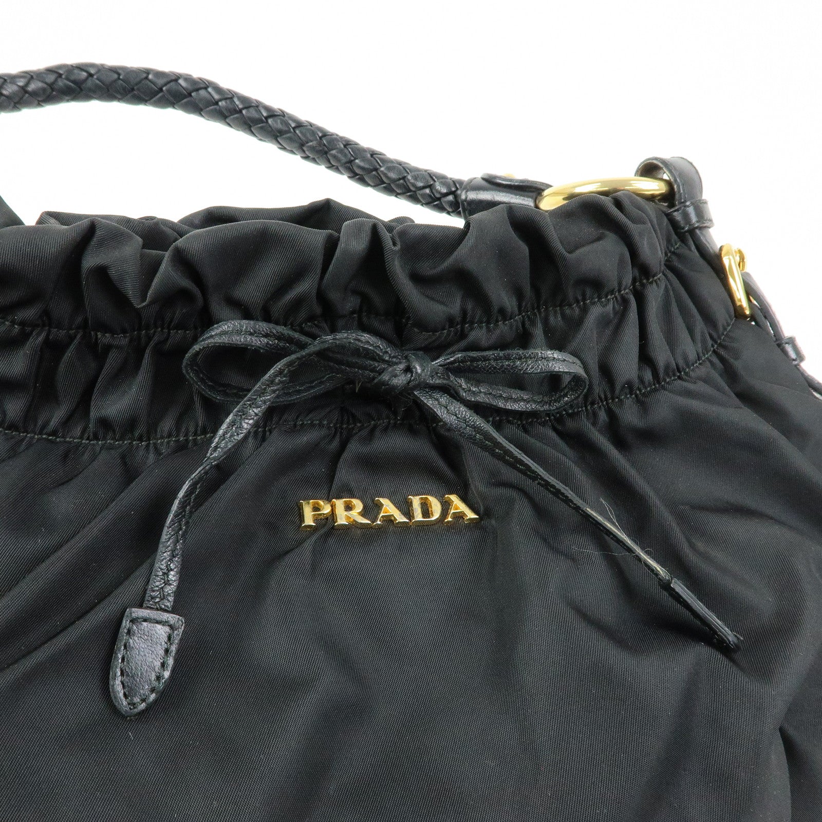 PRADA Ribbon Nylon Leather Shoulder Bag Hand Bag Black