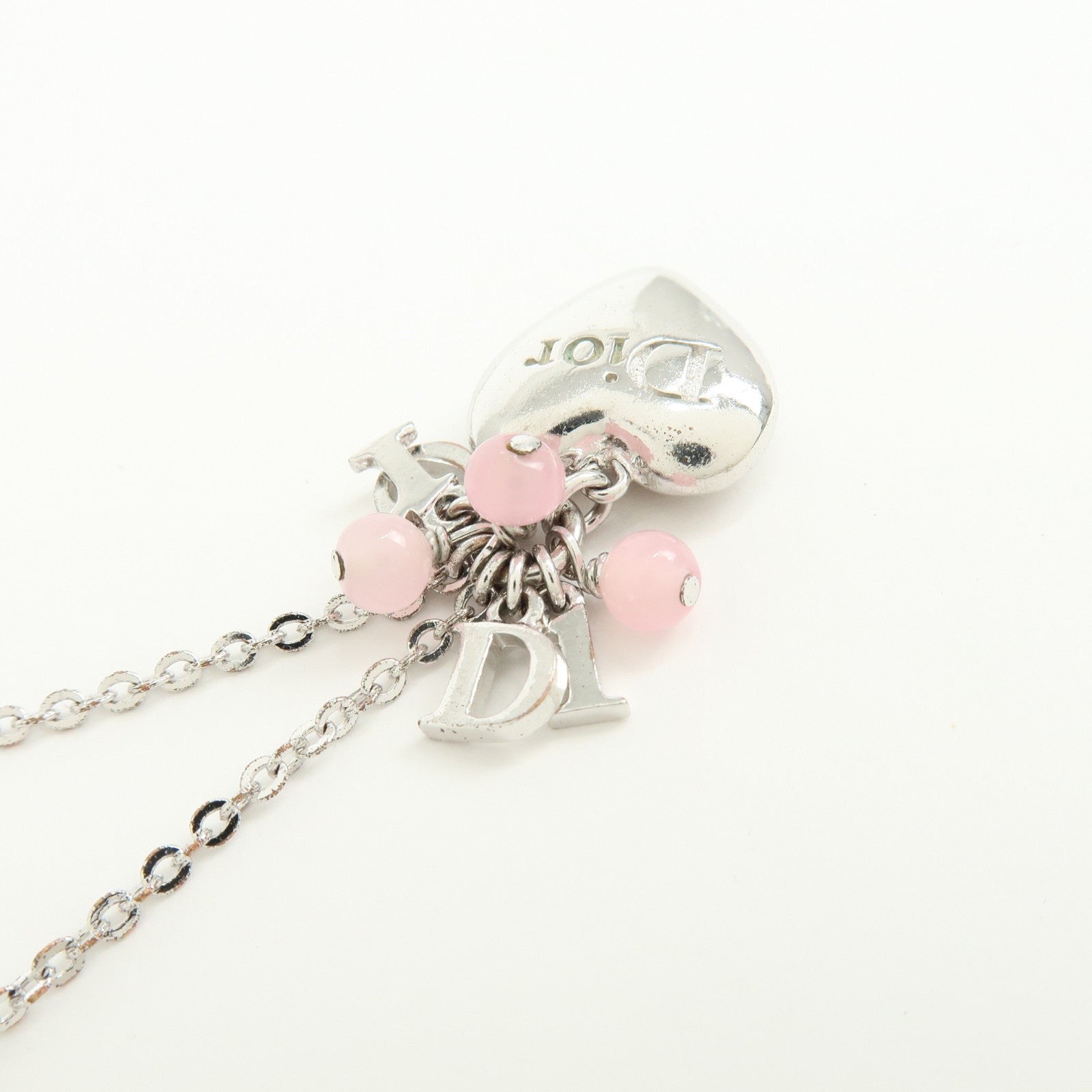Christian Dior Logo Metal Necklace Heart Motif
