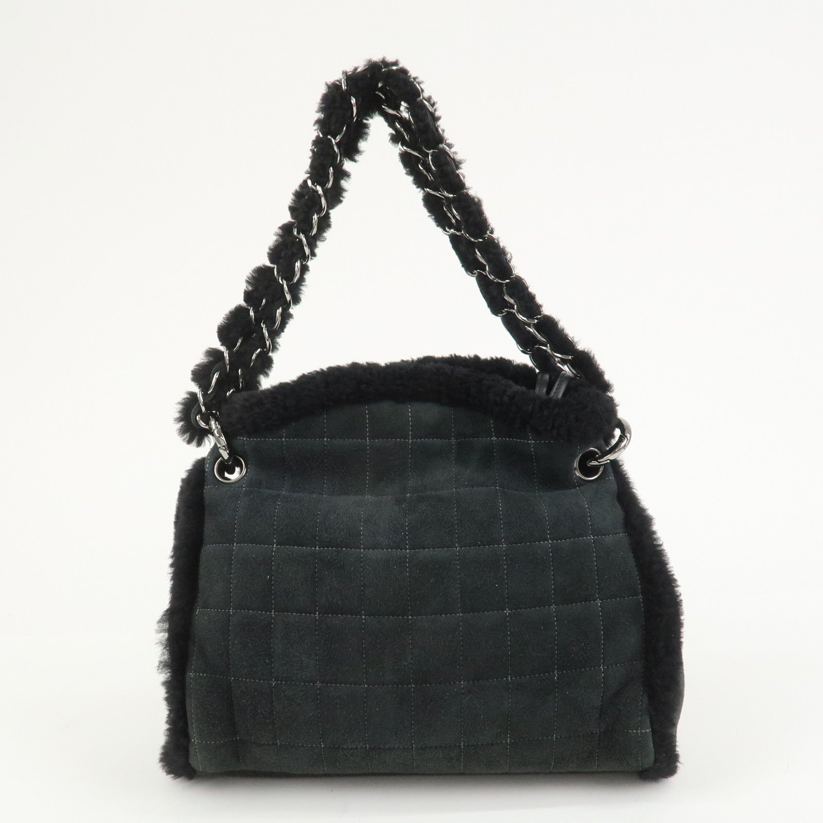 CHANEL Mouton Leather Chain Shoulder Bag Hand Bag Black Silver