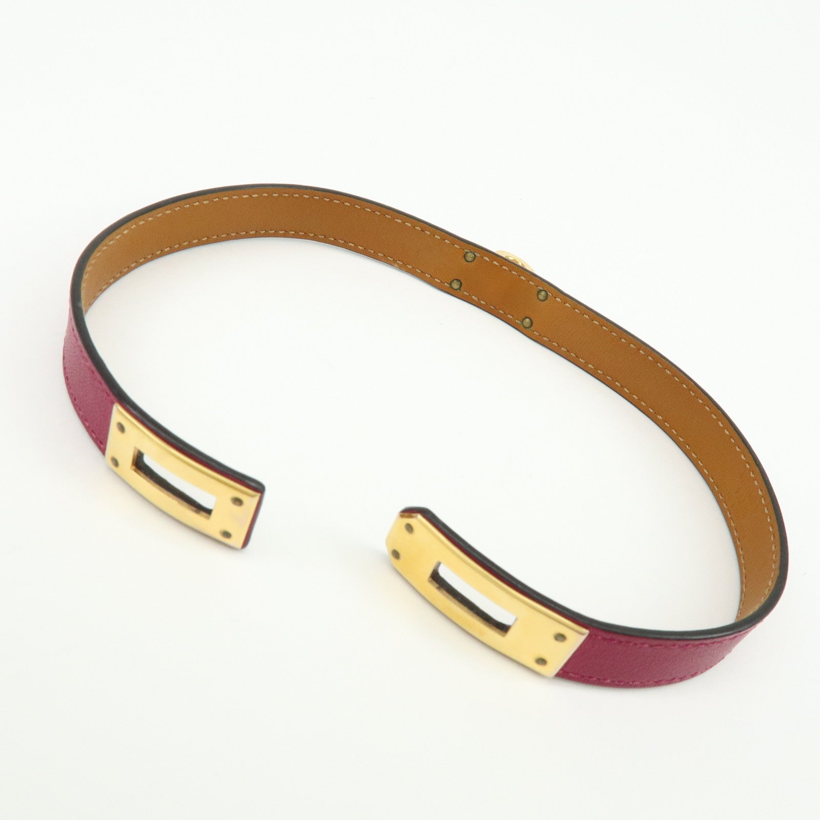 HERMES Leather Kelly Double Tour Bracelet A Stamped Purple Brown